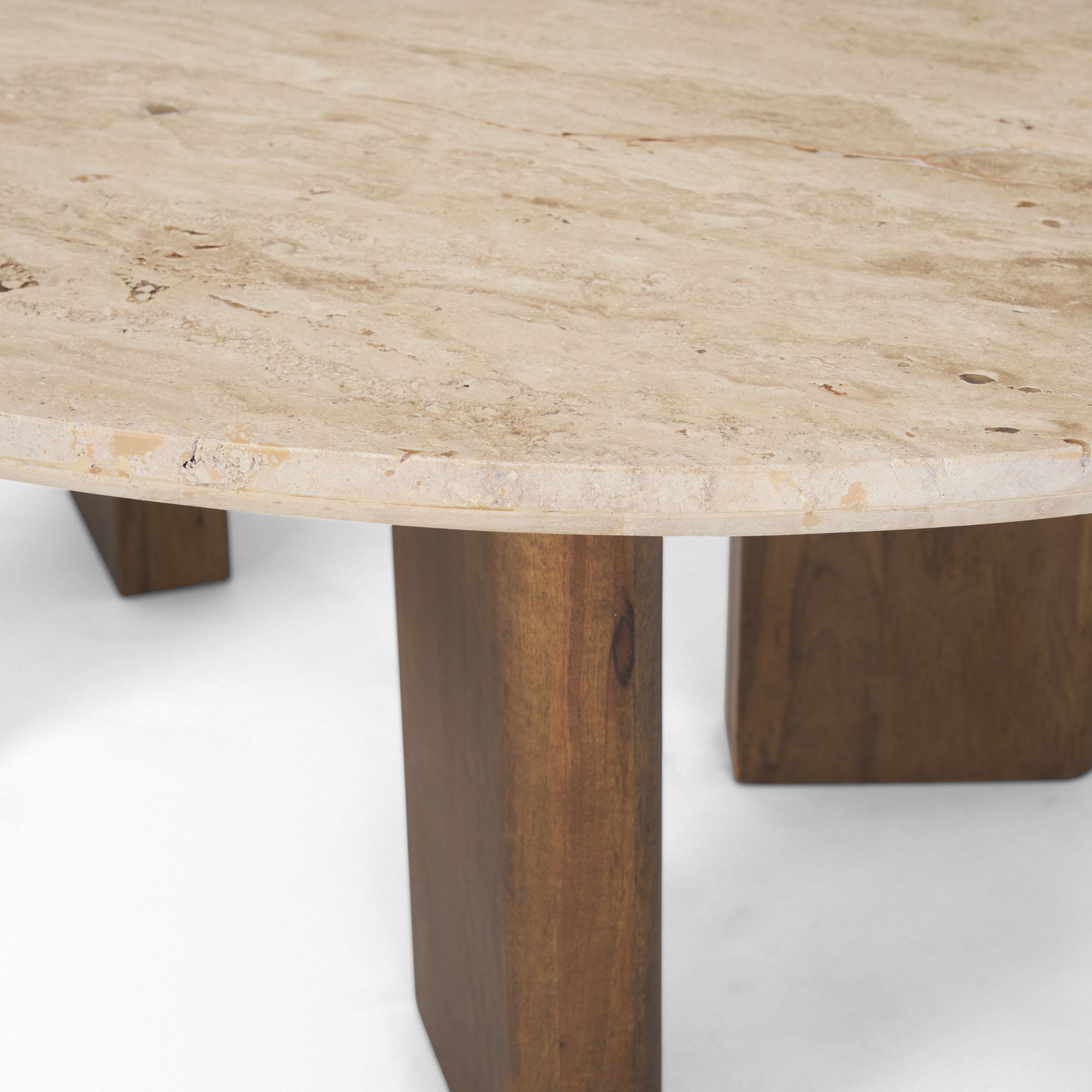 Mercana - Syona Travertine and Mango Wood leg Oval Coffee table