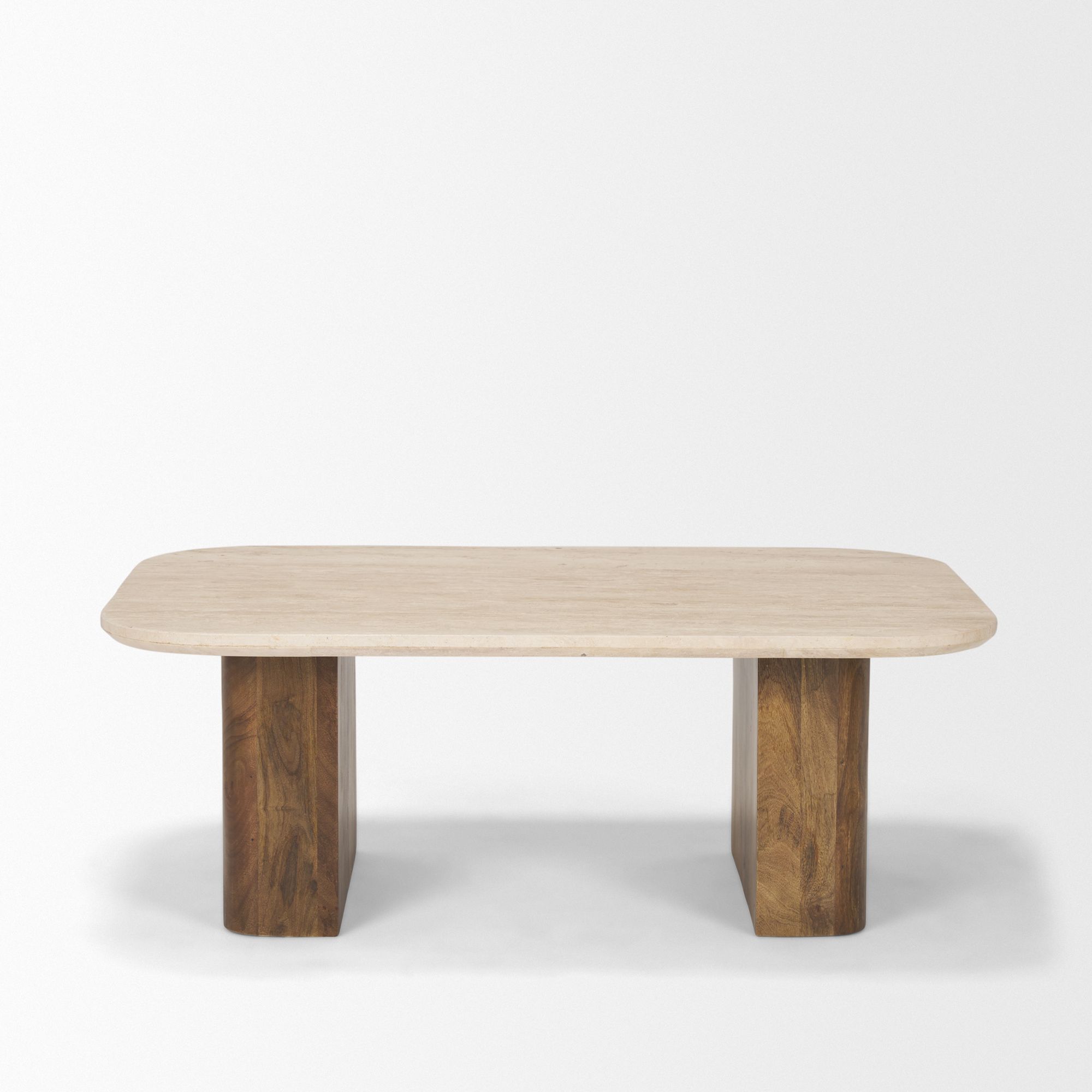 Mercana - Symona Travertine and Mango Wood Rectangle Coffee Table