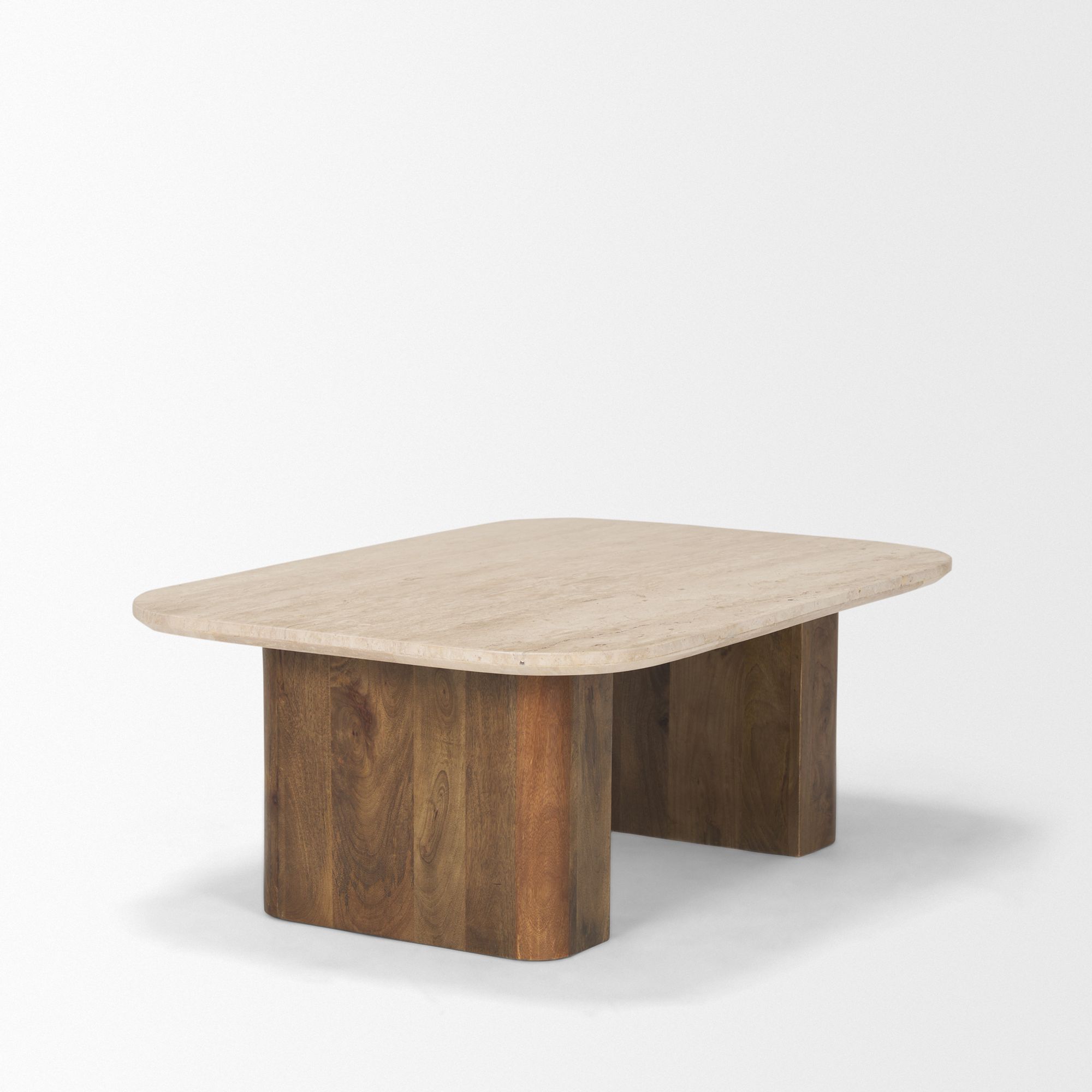 Mercana - Symona Travertine and Mango Wood Rectangle Coffee Table