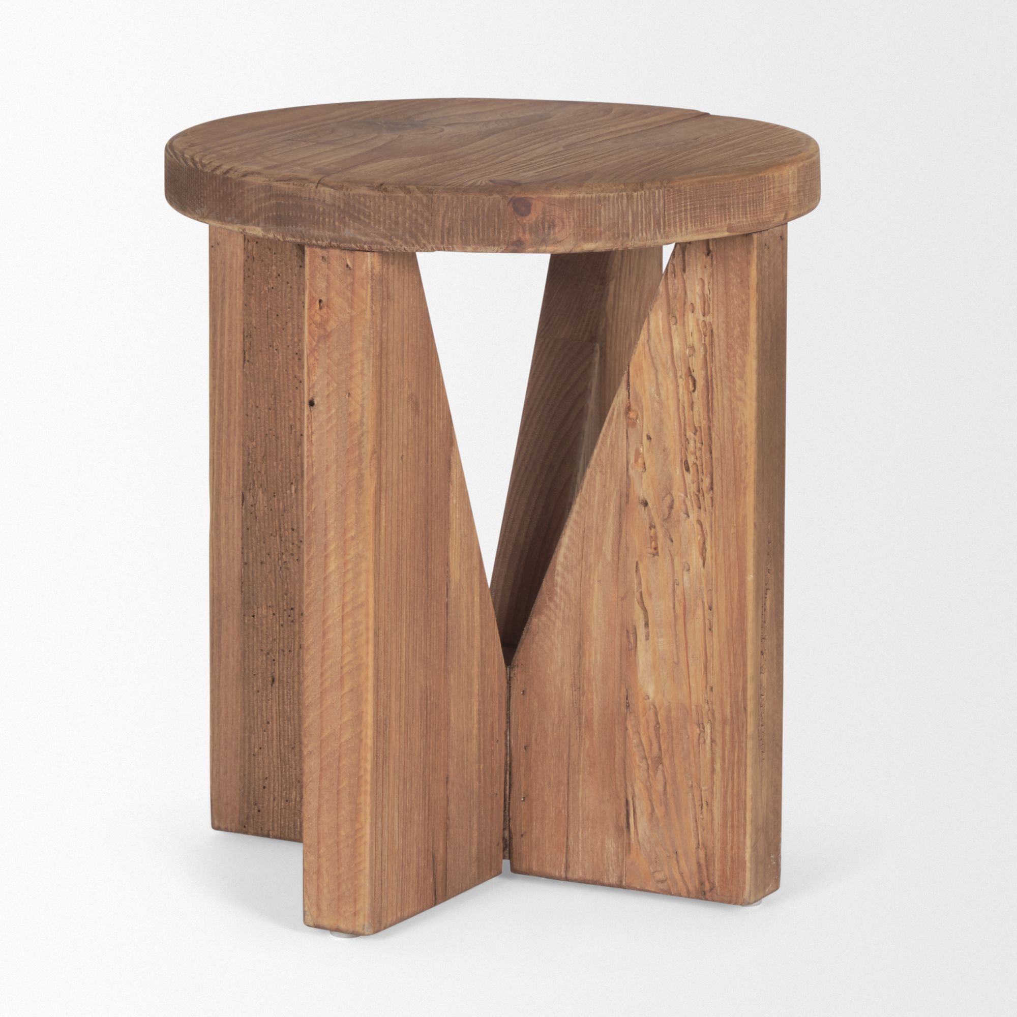 Mercana - Tahlia Round Natural Brown Wood with Angled Legs Stool