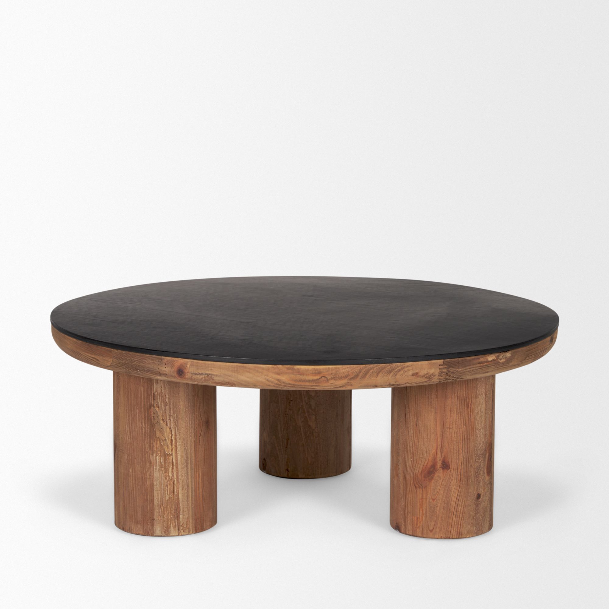 Mercana - Tucson Natural Wood with Round Black Oak Top Coffee Table