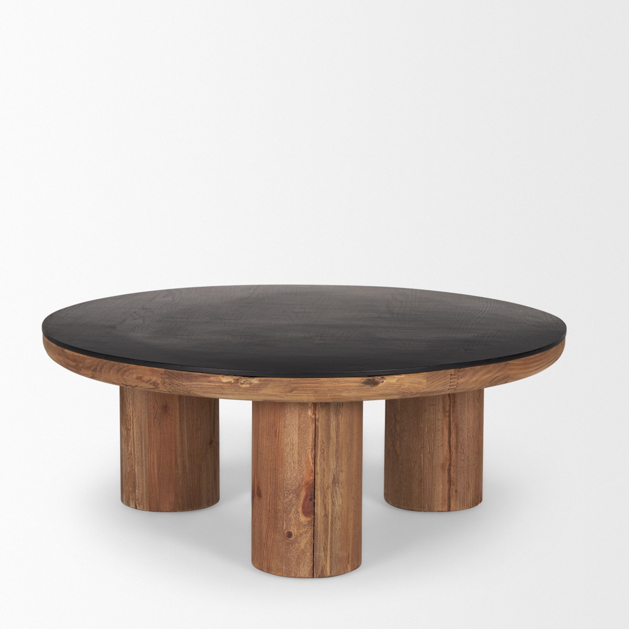 Mercana - Tucson Natural Wood with Round Black Oak Top Coffee Table