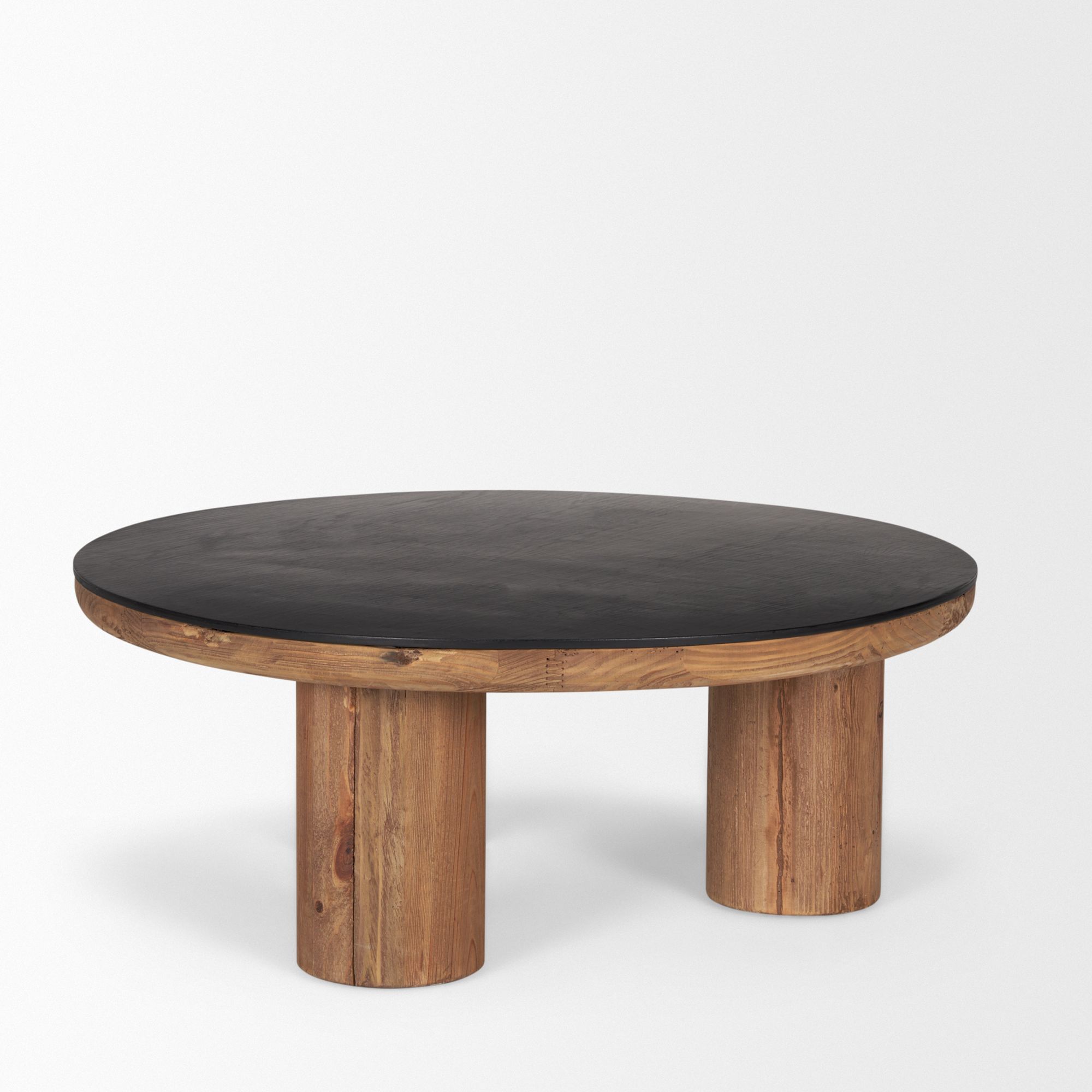 Mercana - Tucson Natural Wood with Round Black Oak Top Coffee Table