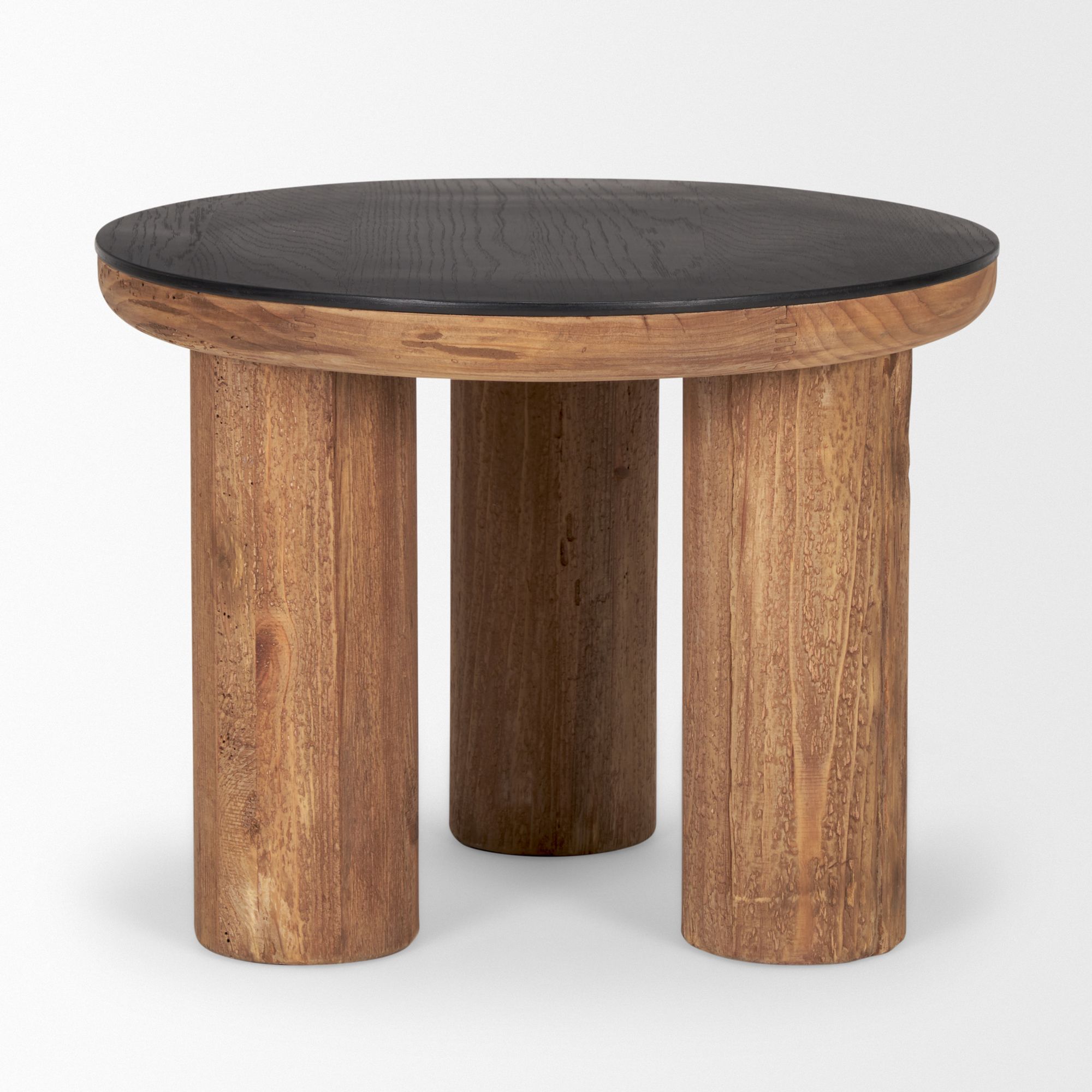 Mercana - Tucson Natural Wood with Round Black Oak Top Side Table