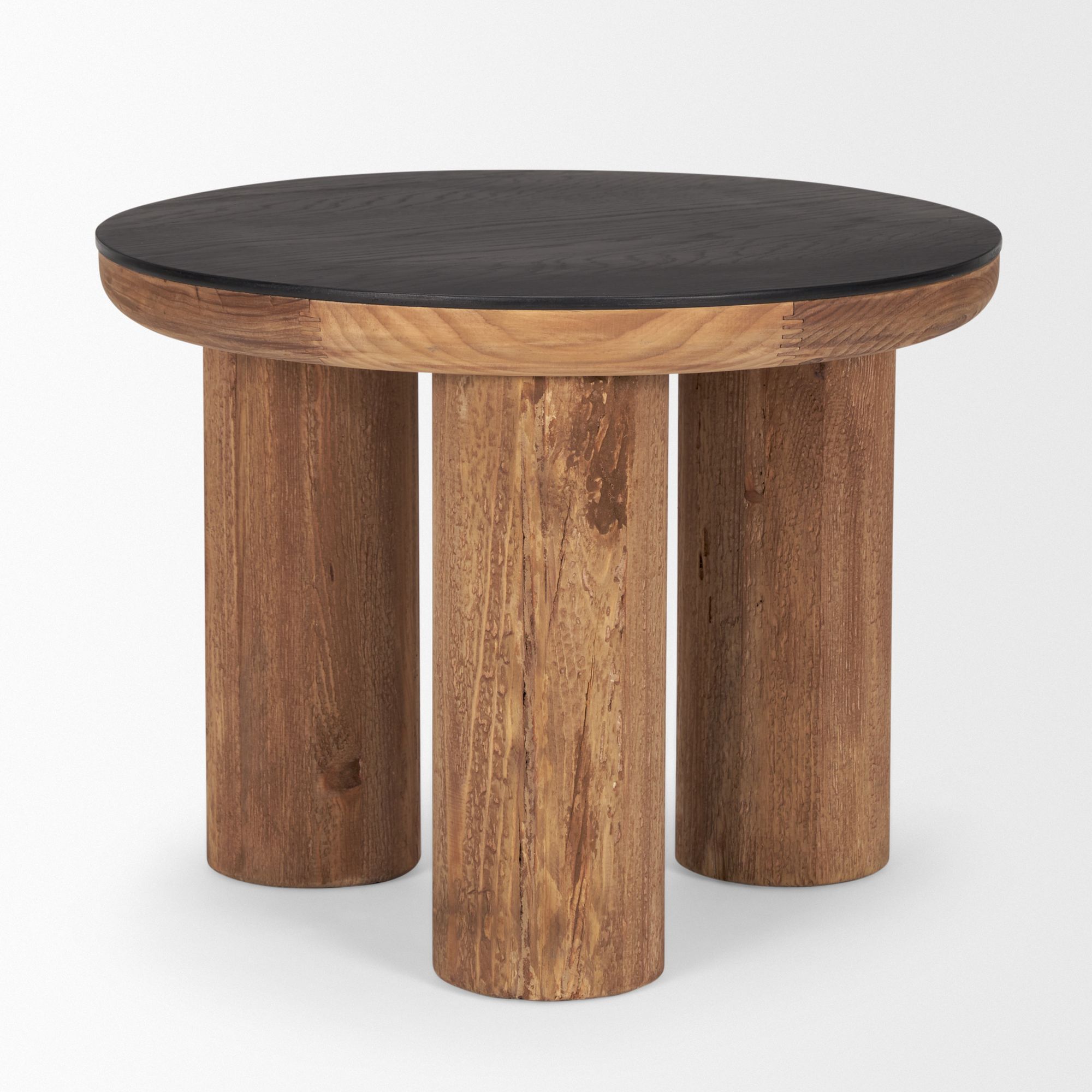 Mercana - Tucson Natural Wood with Round Black Oak Top Side Table