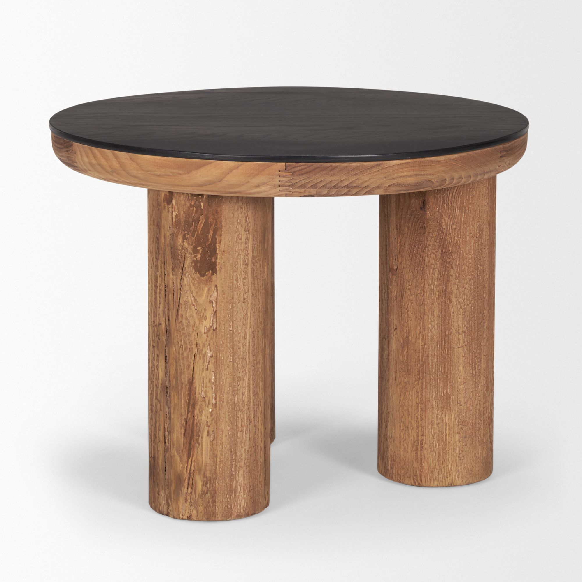 Mercana - Tucson Natural Wood with Round Black Oak Top Side Table