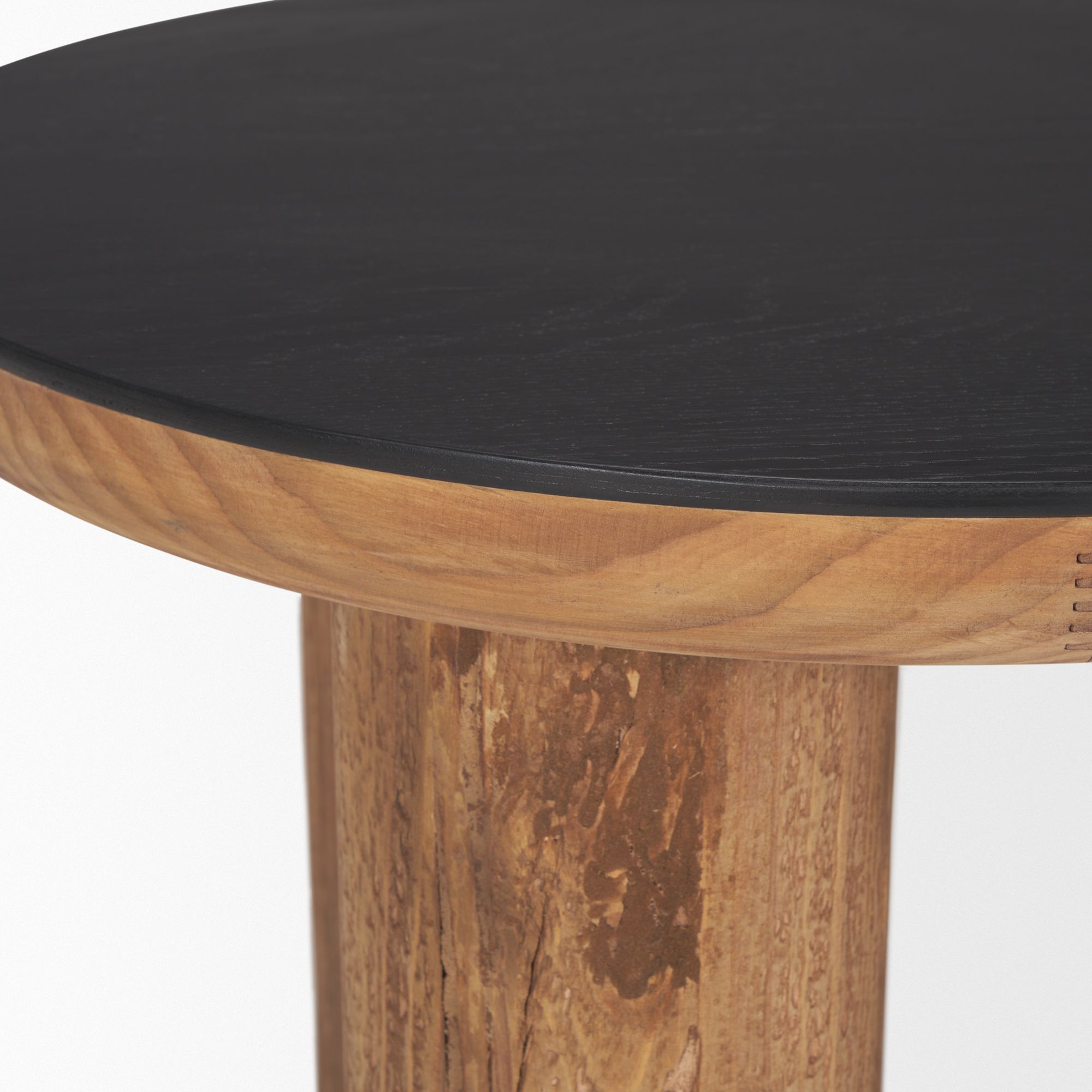 Mercana - Tucson Natural Wood with Round Black Oak Top Side Table