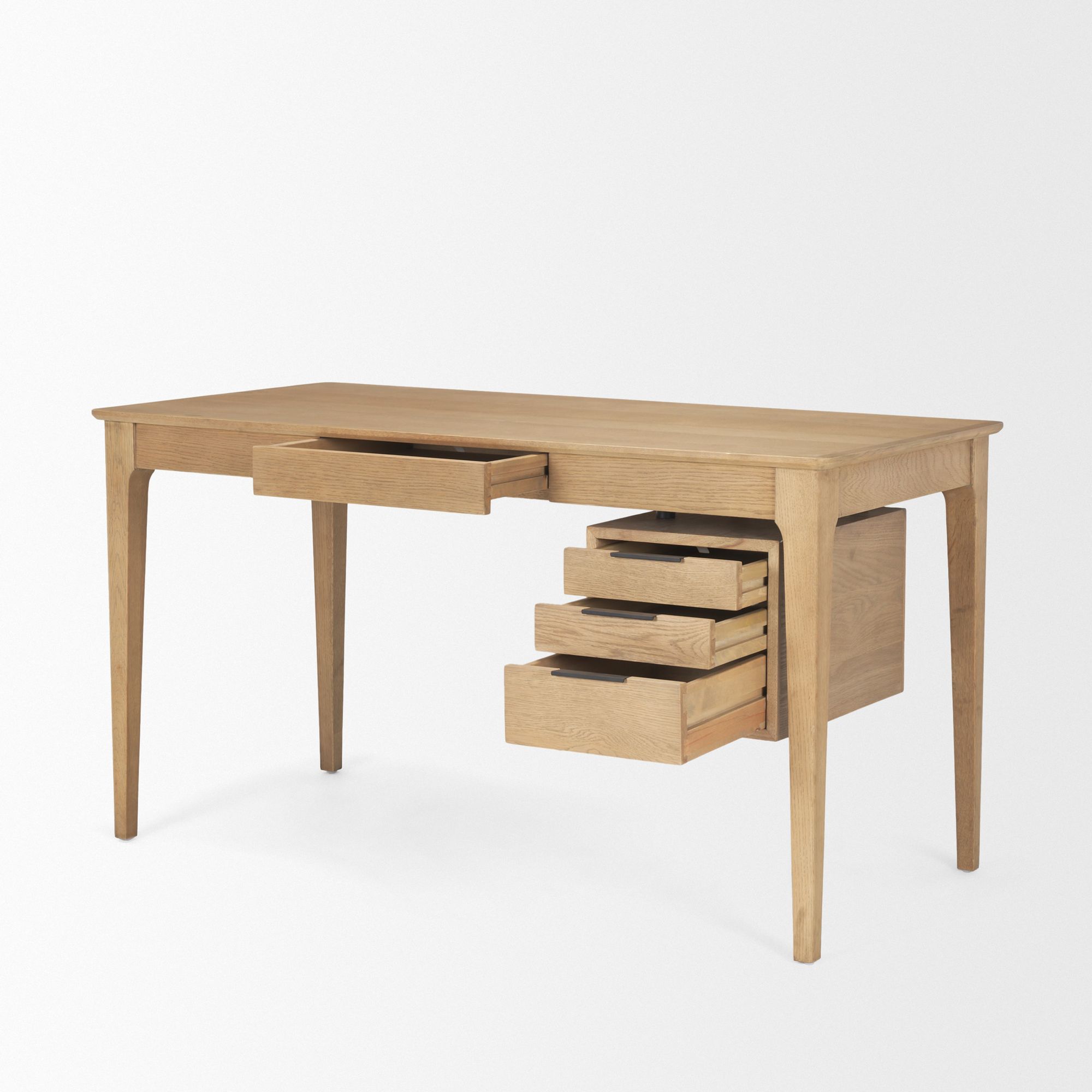 Mercana - Tino Light Brown Oak Wood with 4 Drawers Desk