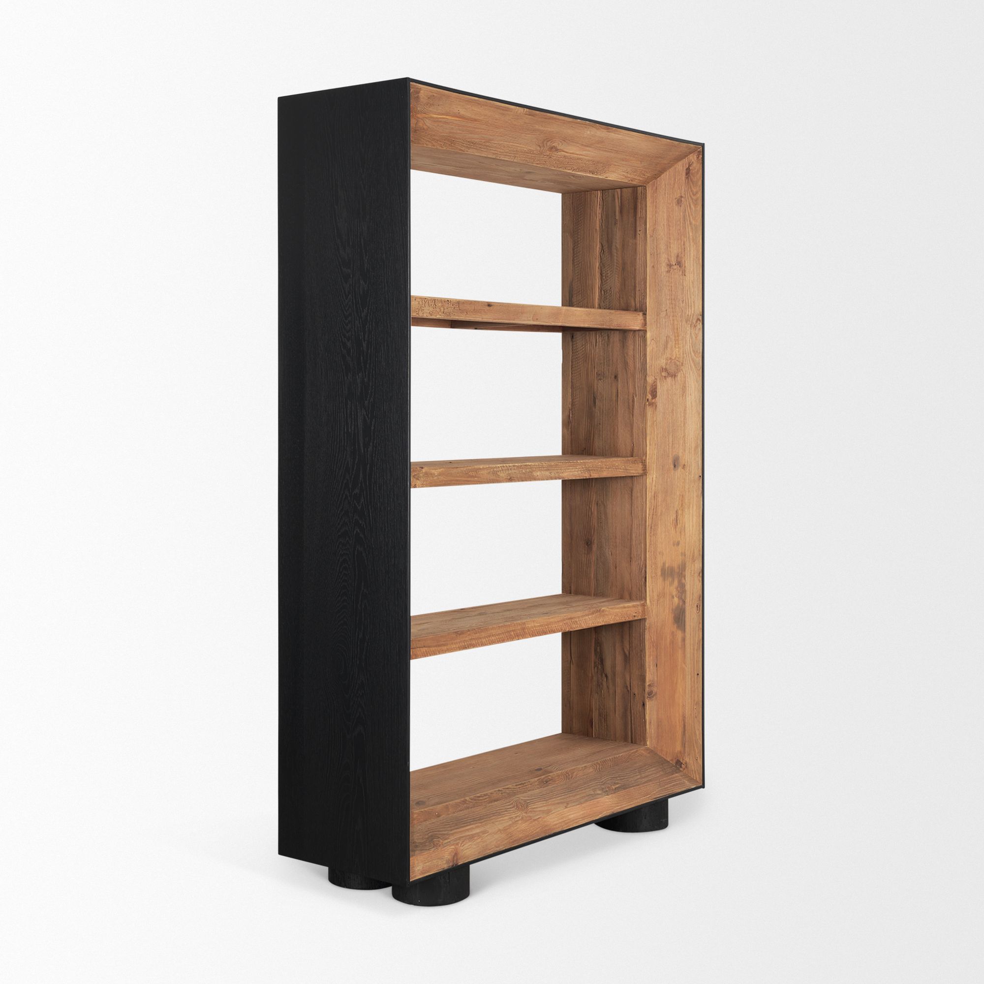 Mercana - Tabor Natural Wood with Black Oak Frame Bookcase