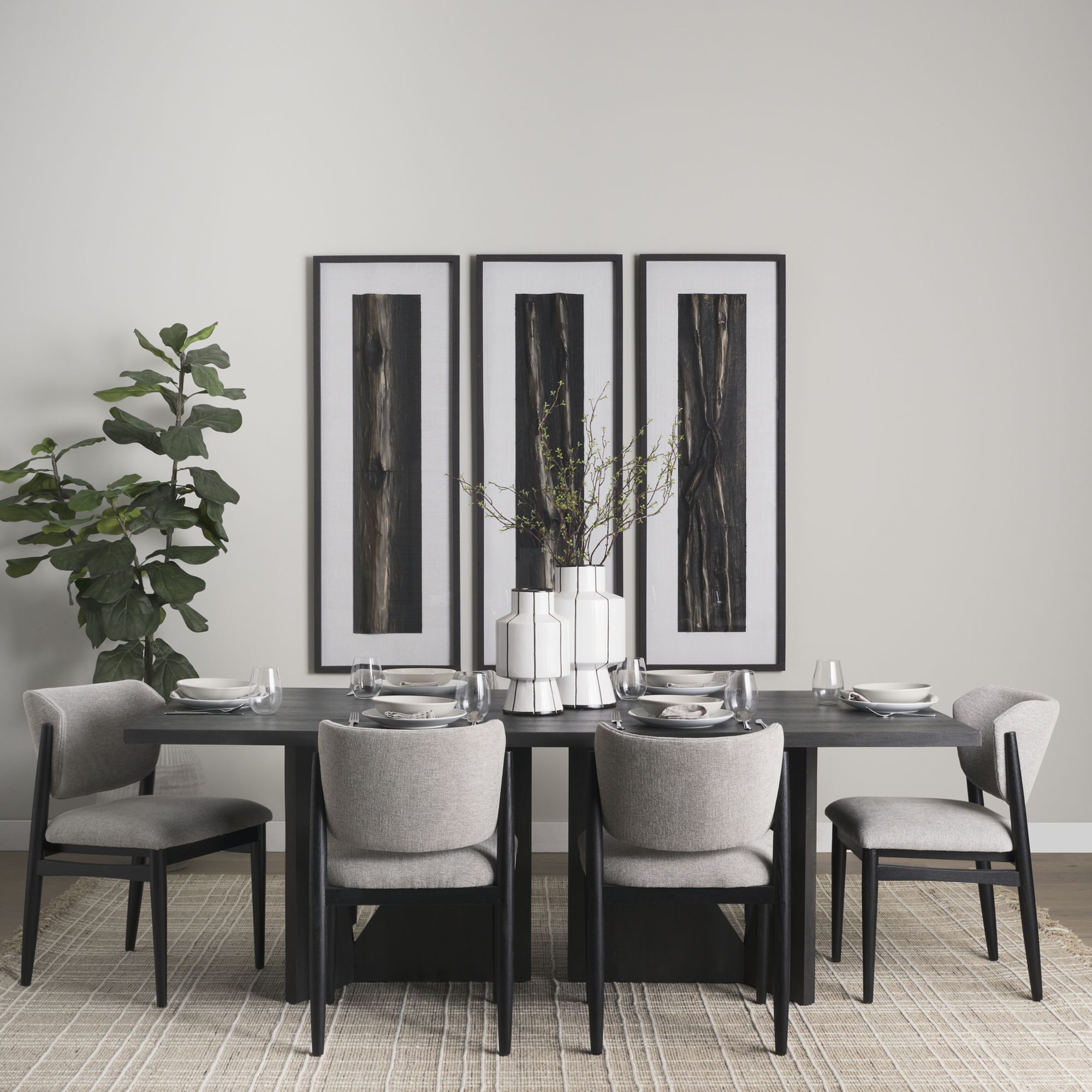 Mercana Tarro Rectangular Dining Table with Geometrical Base - Black