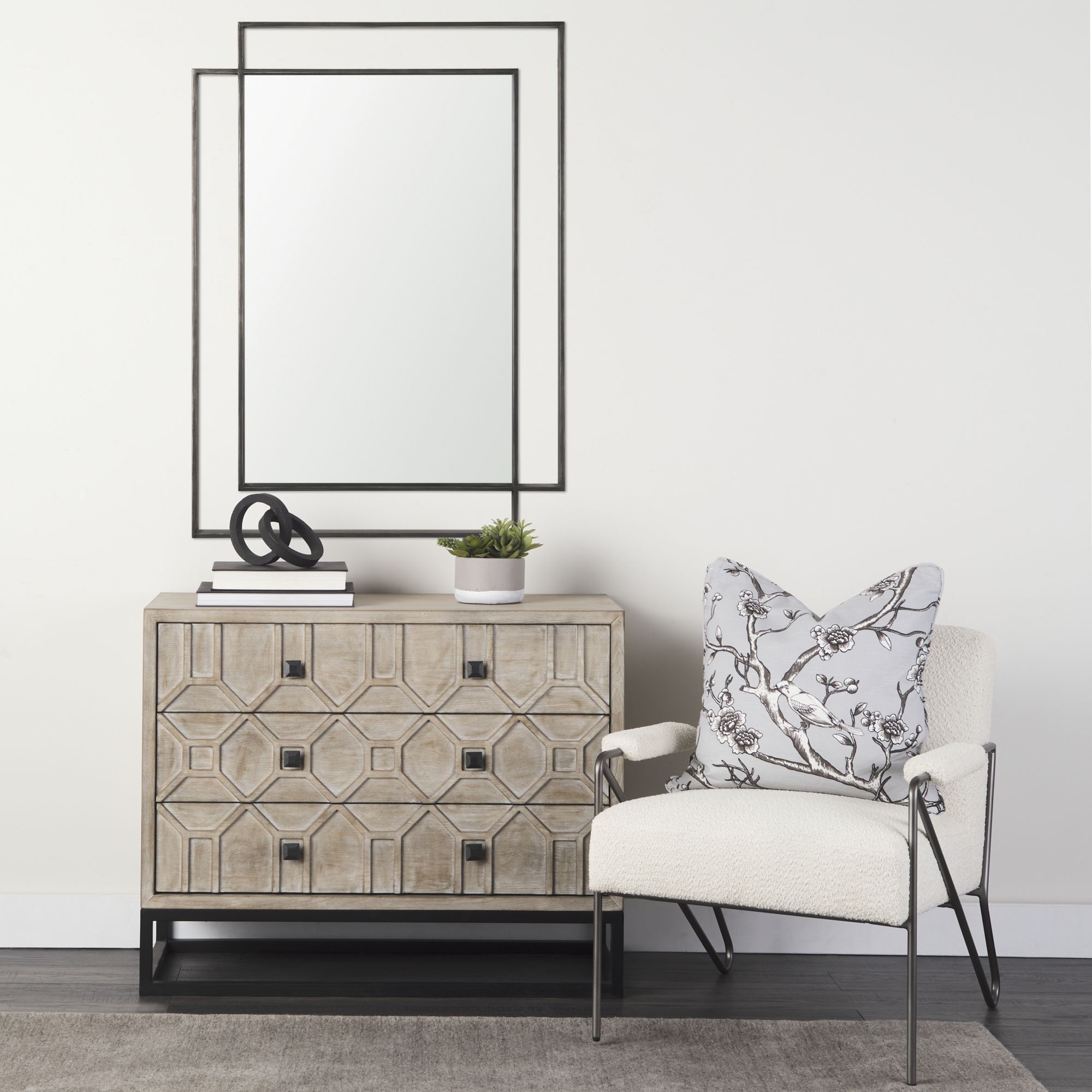 Mercana Tiva Rectangular Dual Metal Frame Mirror - Gunmetal