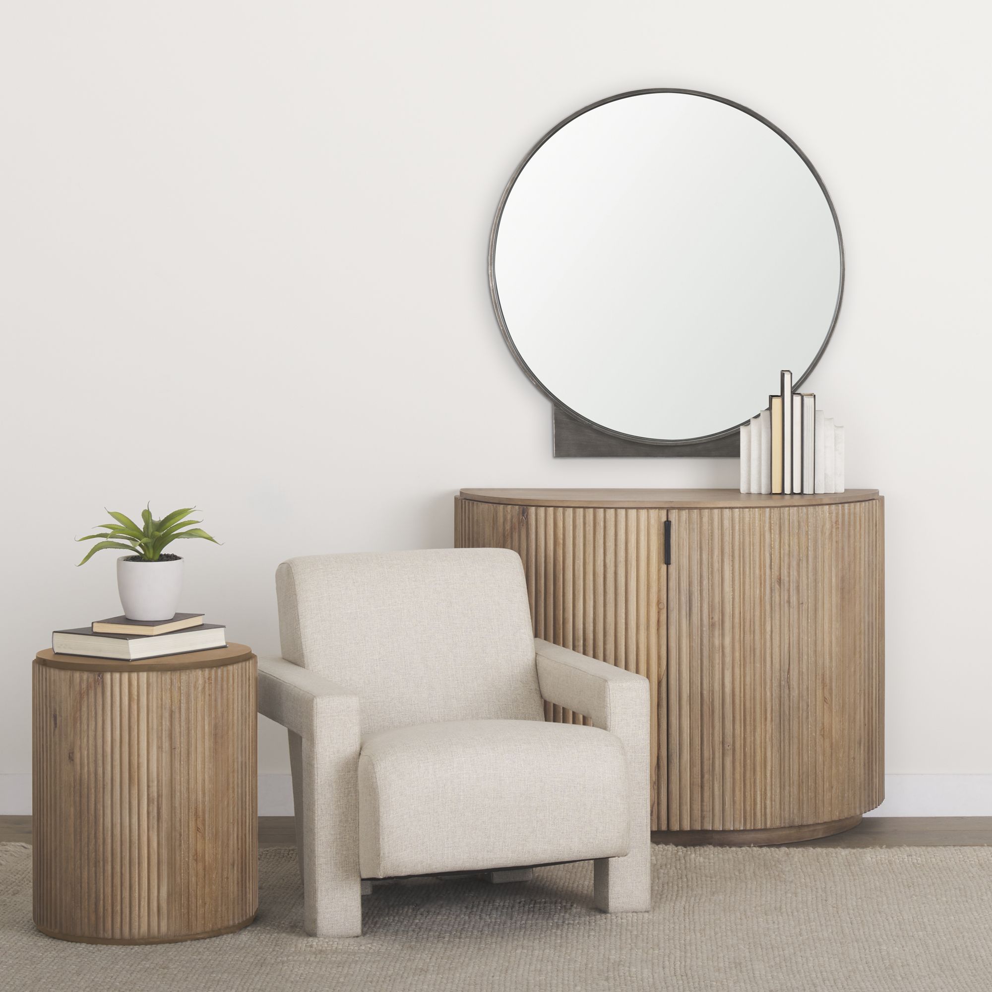 Mercana Tillie Round Wall Mirror with Textured Metal Frame - Gunmetal