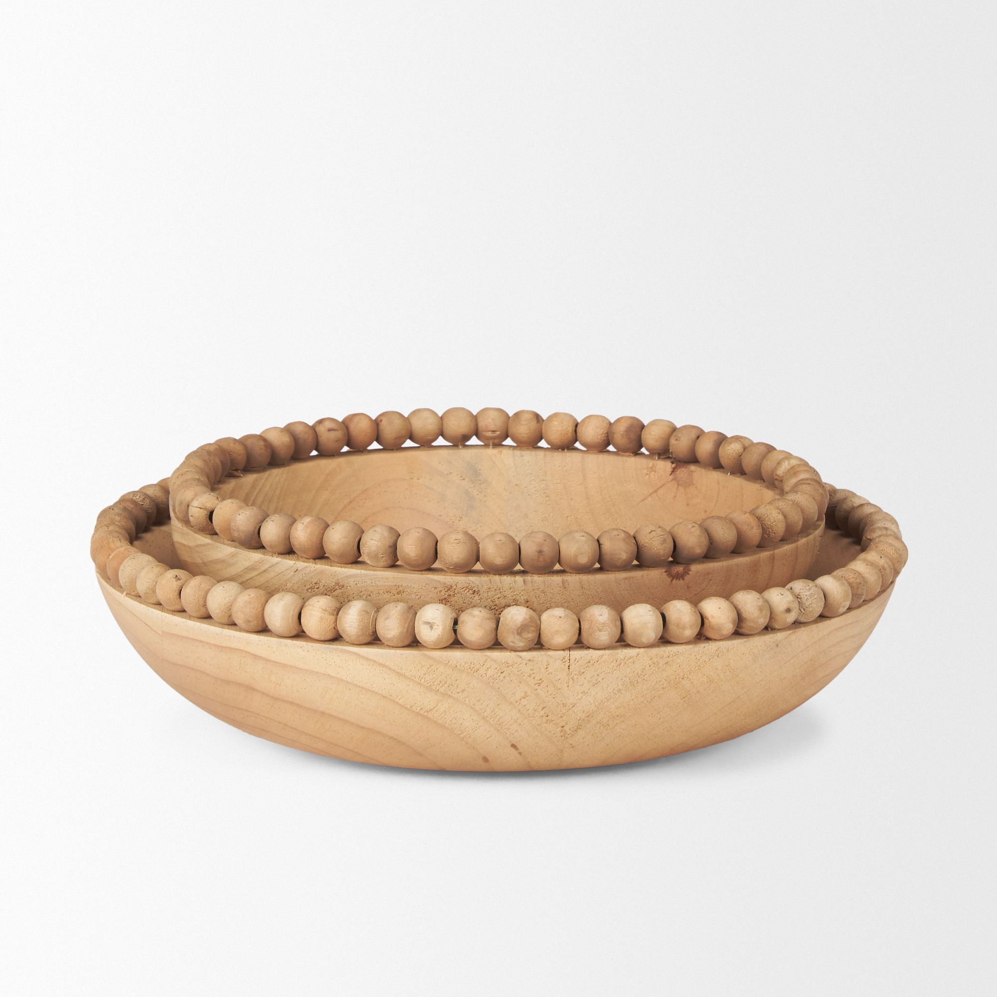 Mercana Wendell Round Bowls with Wood Beads - Light Brown