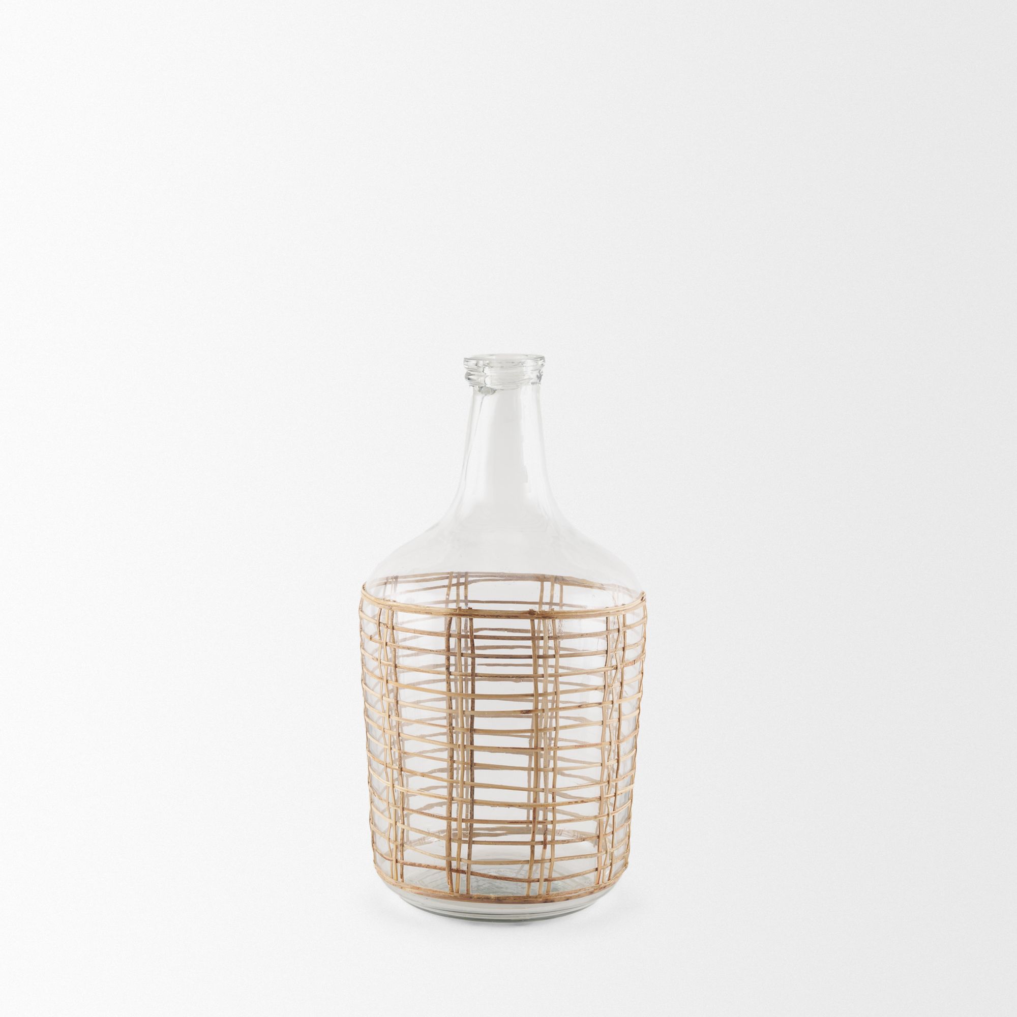 Mercana Troian Medium Rattan Wrapped Glass Bottle - Clear