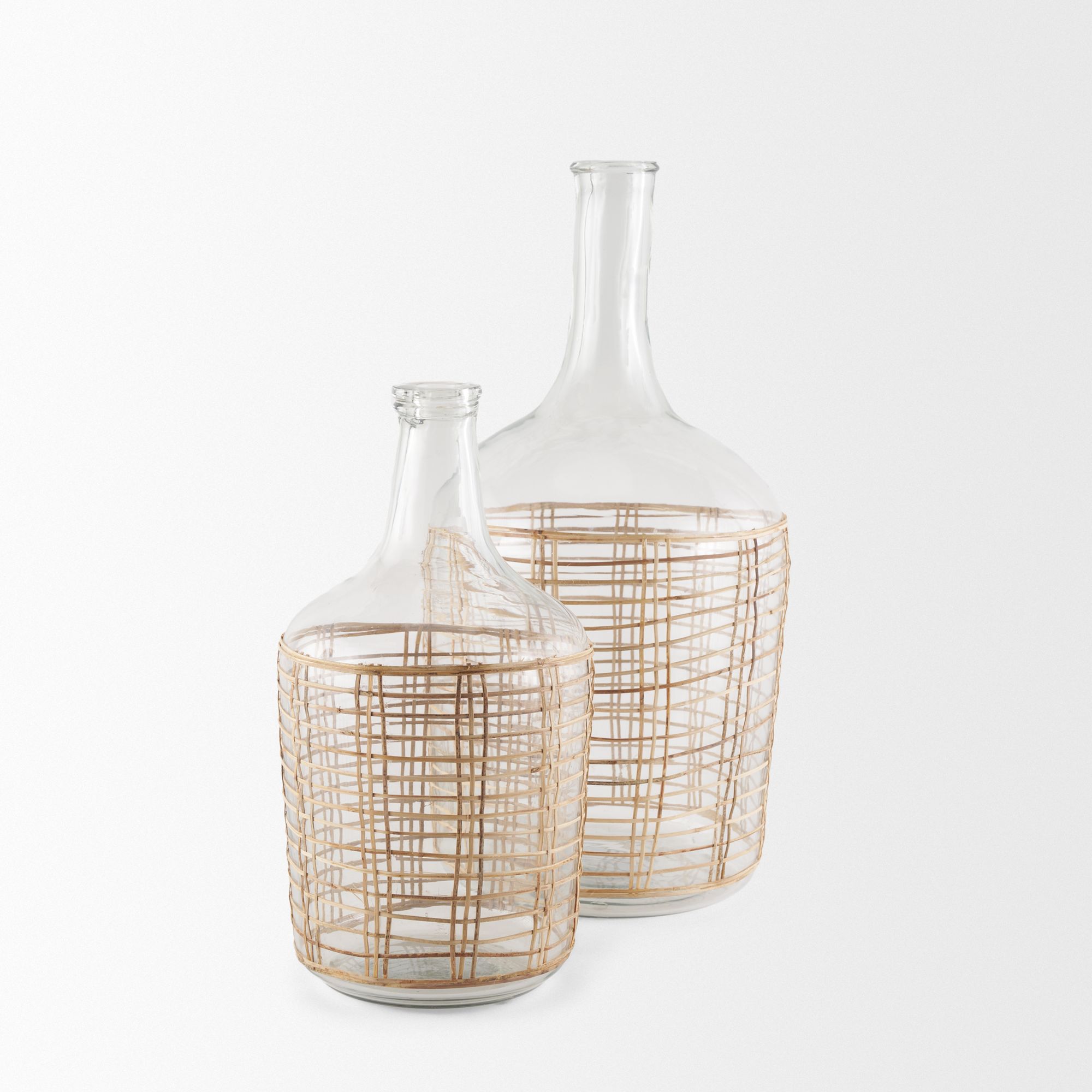 Mercana Troian Large Rattan Wrapped Glass Bottle - Clear