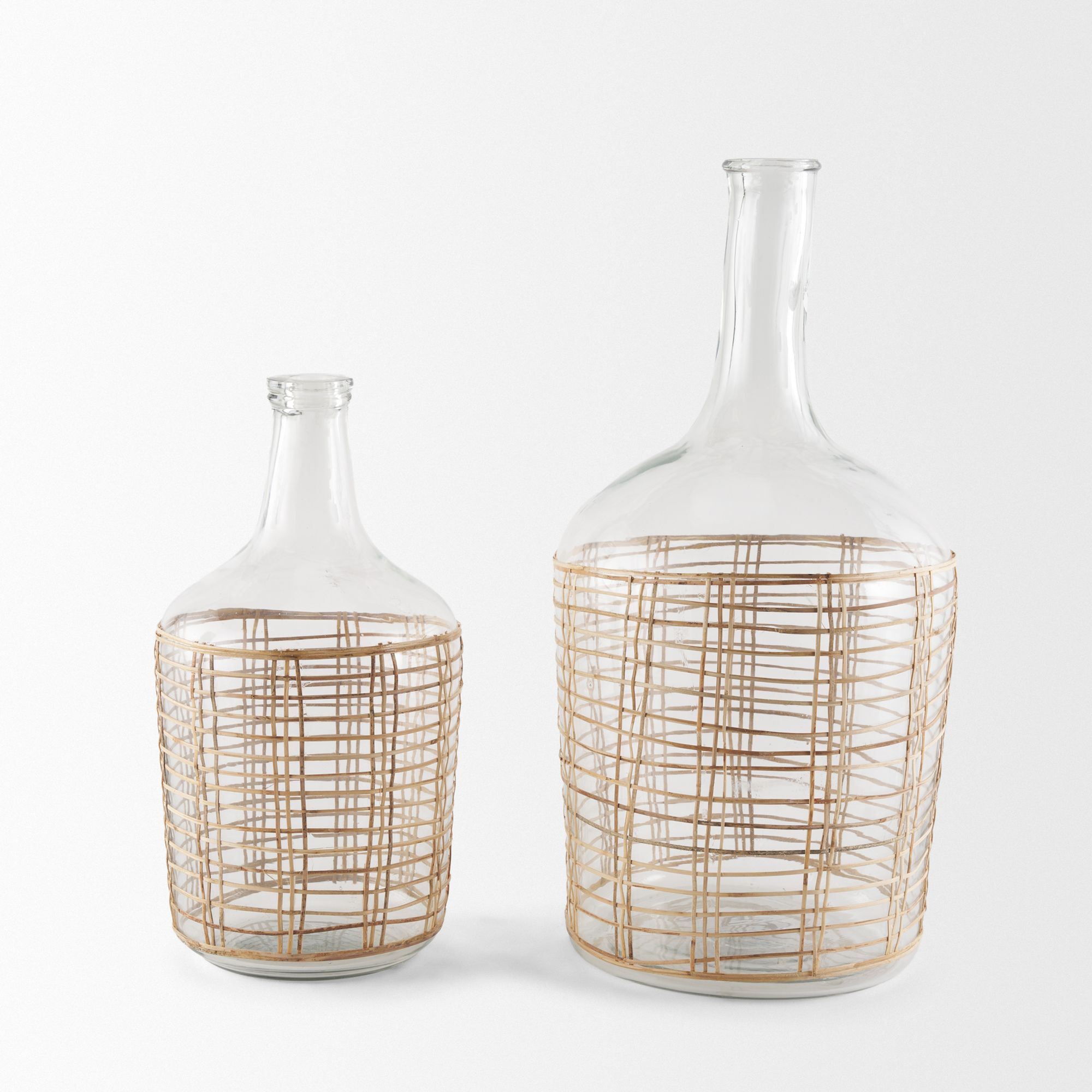 Mercana Troian Large Rattan Wrapped Glass Bottle - Clear