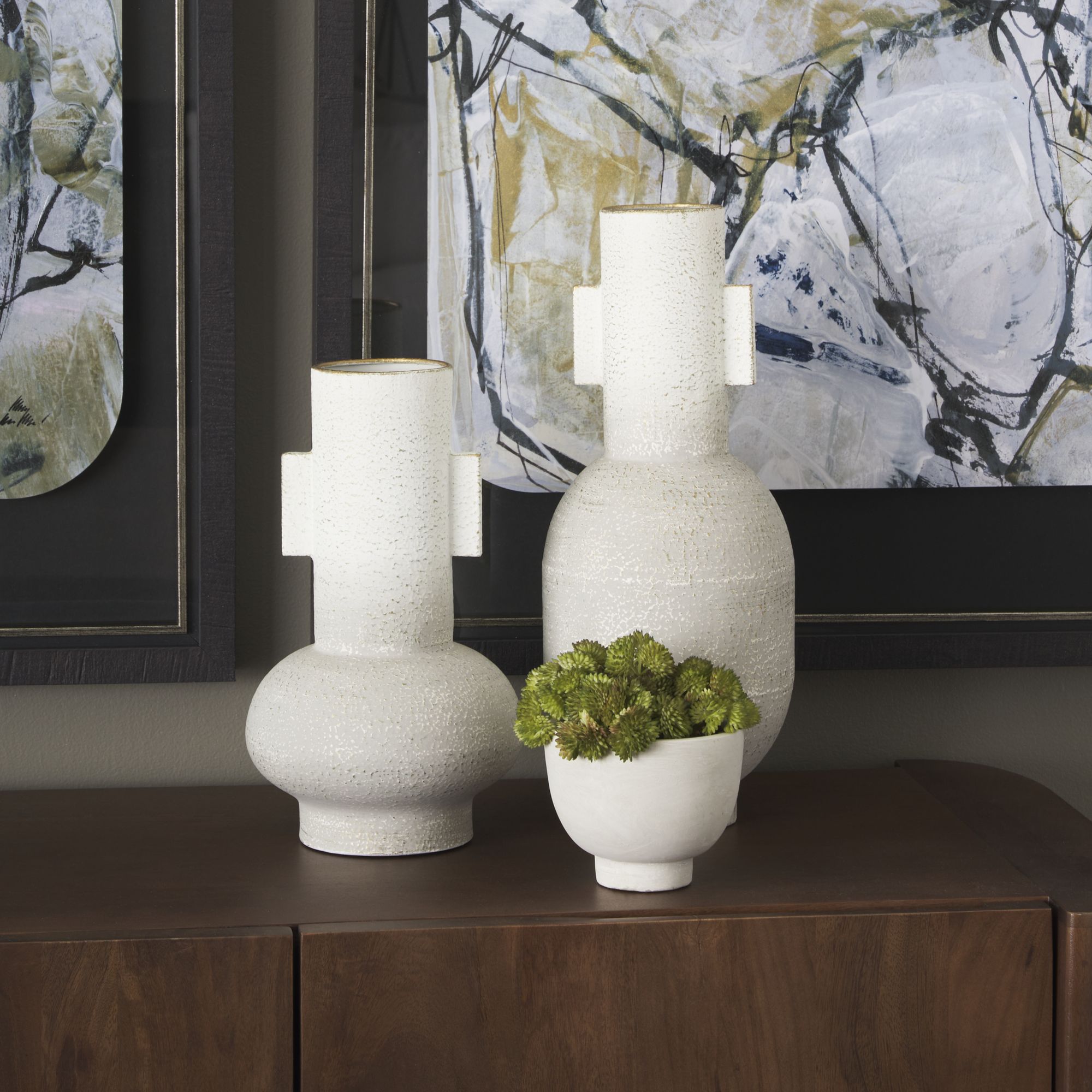 Mercana Torres Tall Textured Metal Vase - White