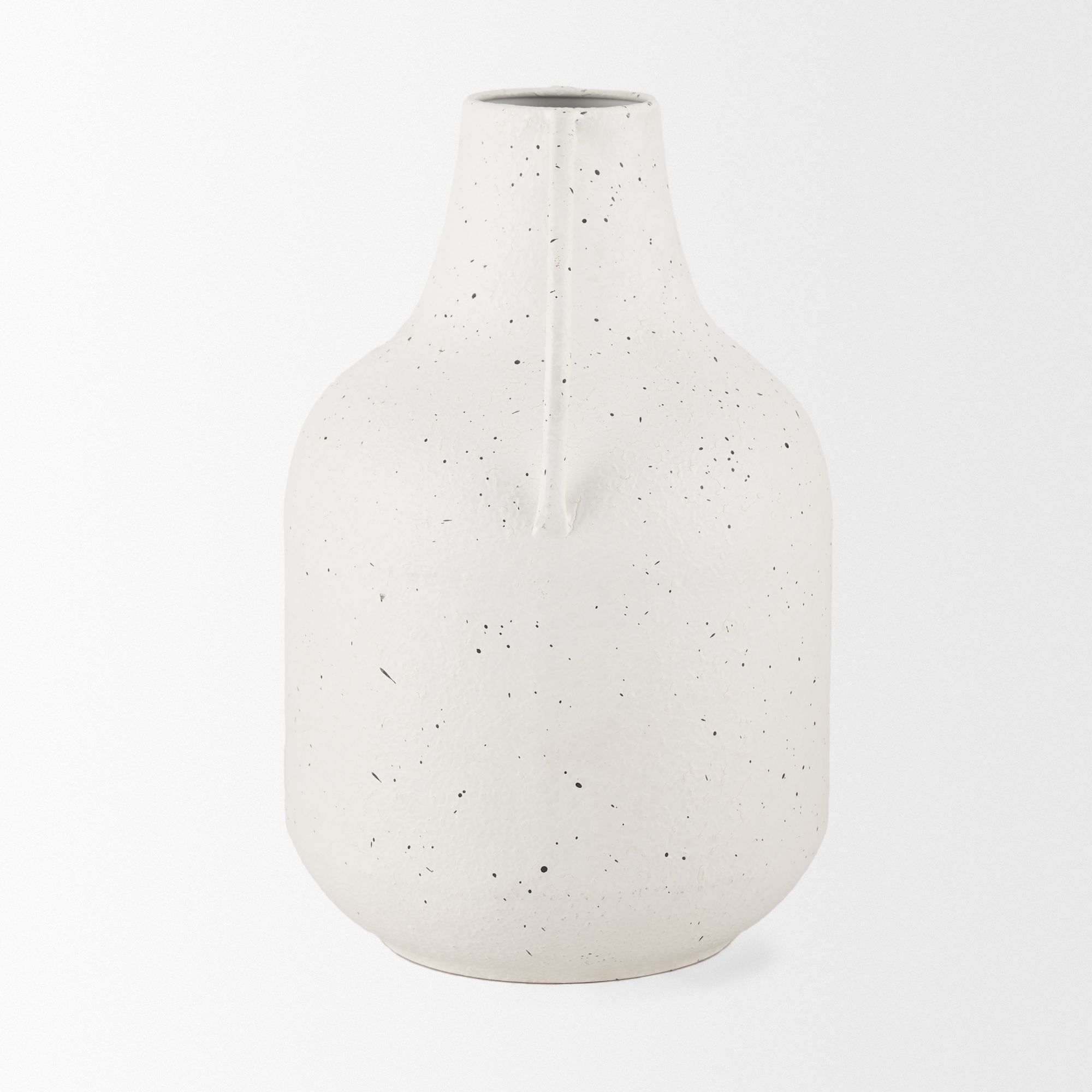 Mercana Treva Tall Metal Vase with Black Speckles - White