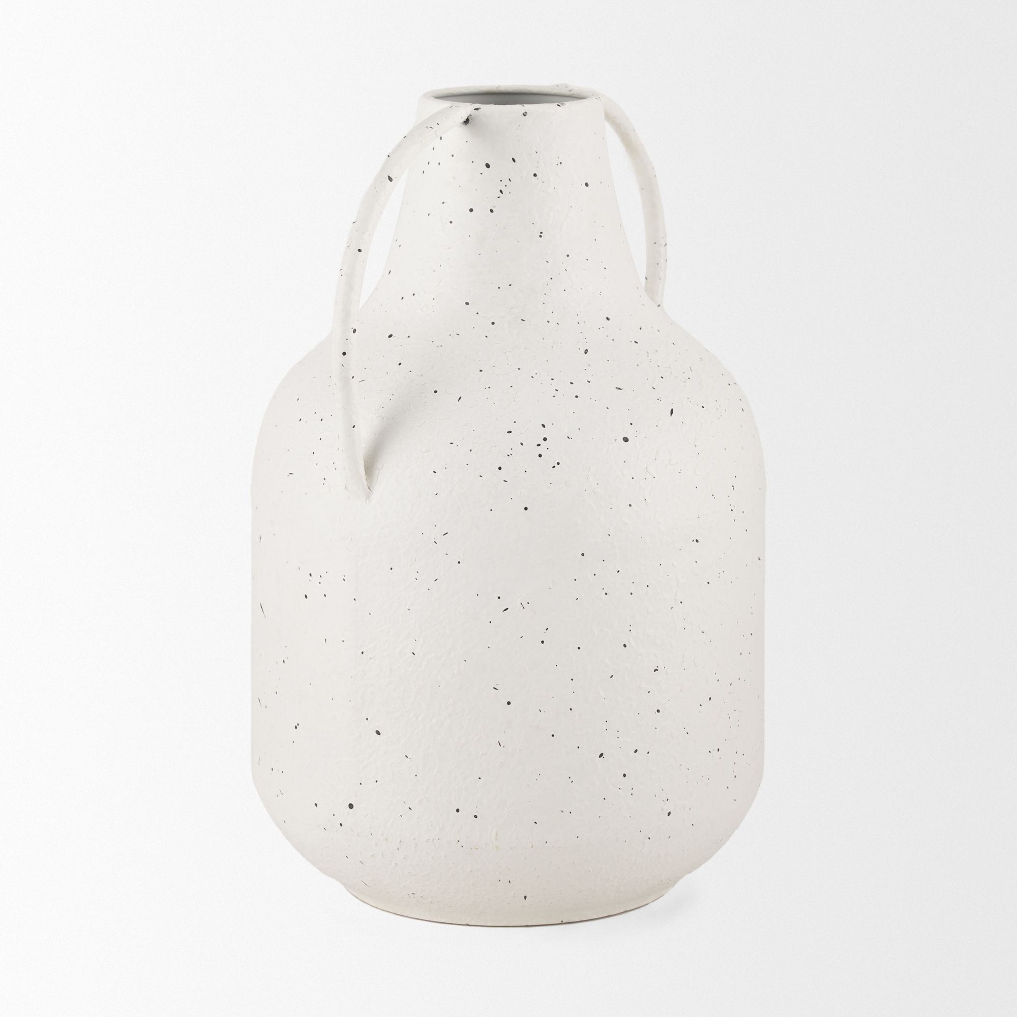 Mercana Treva Tall Metal Vase with Black Speckles - White