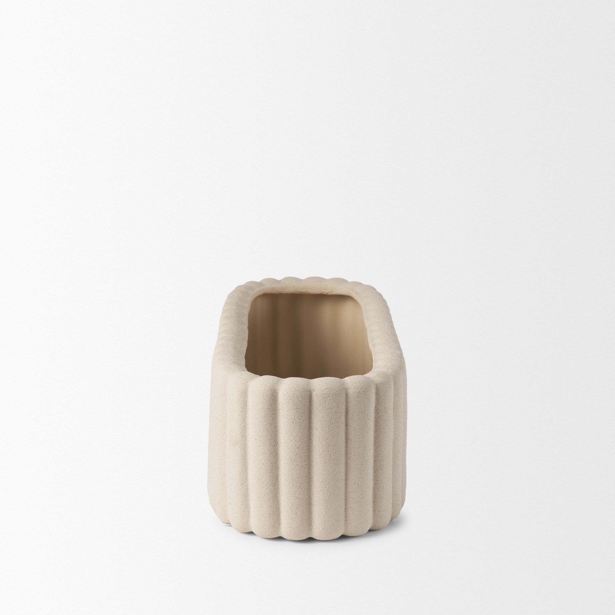 Mercana Mira Wide Fluted Ceramic Vase - Beige