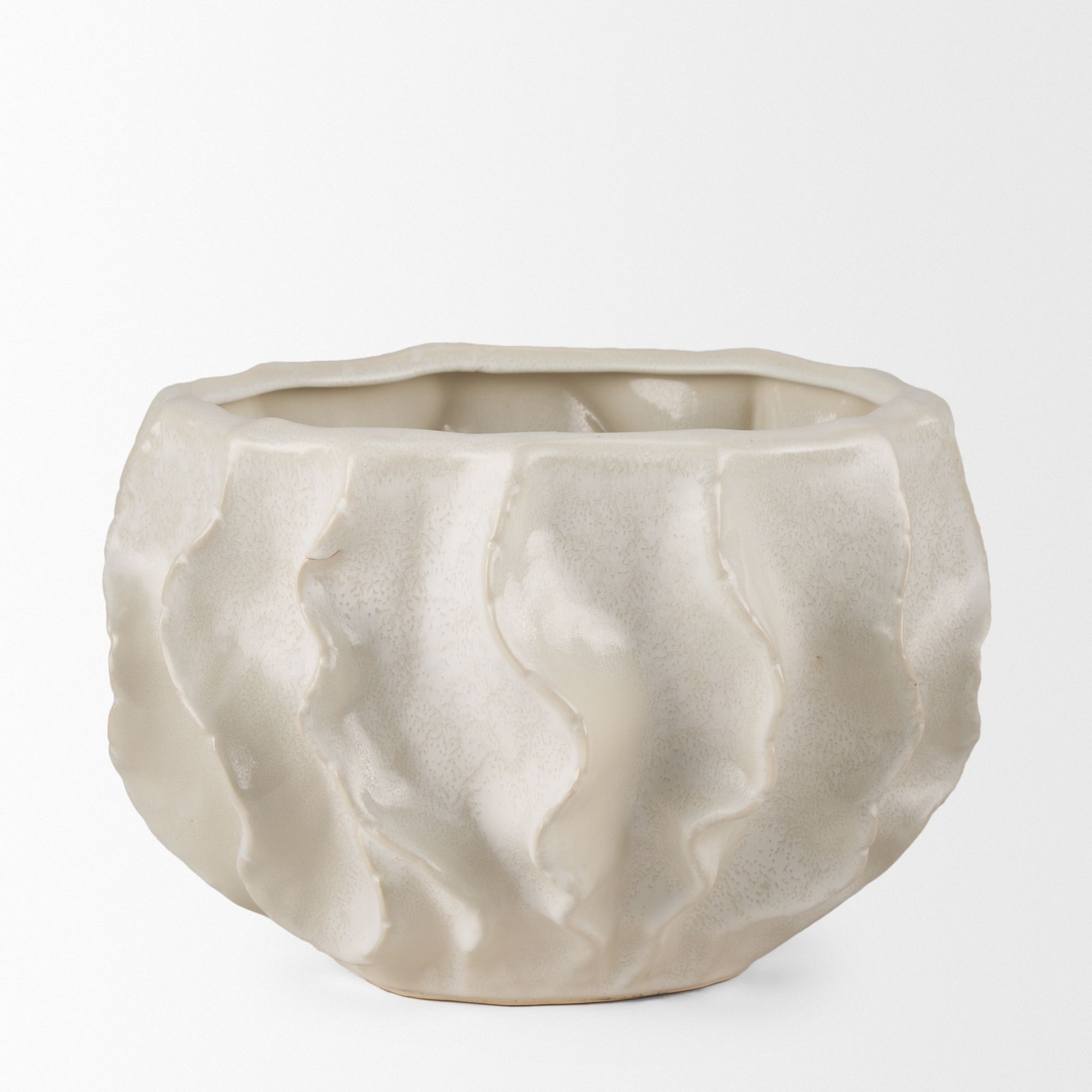 Mercana - Vahn Sculptural Cream Glazed Decorative Ceramic Bowl