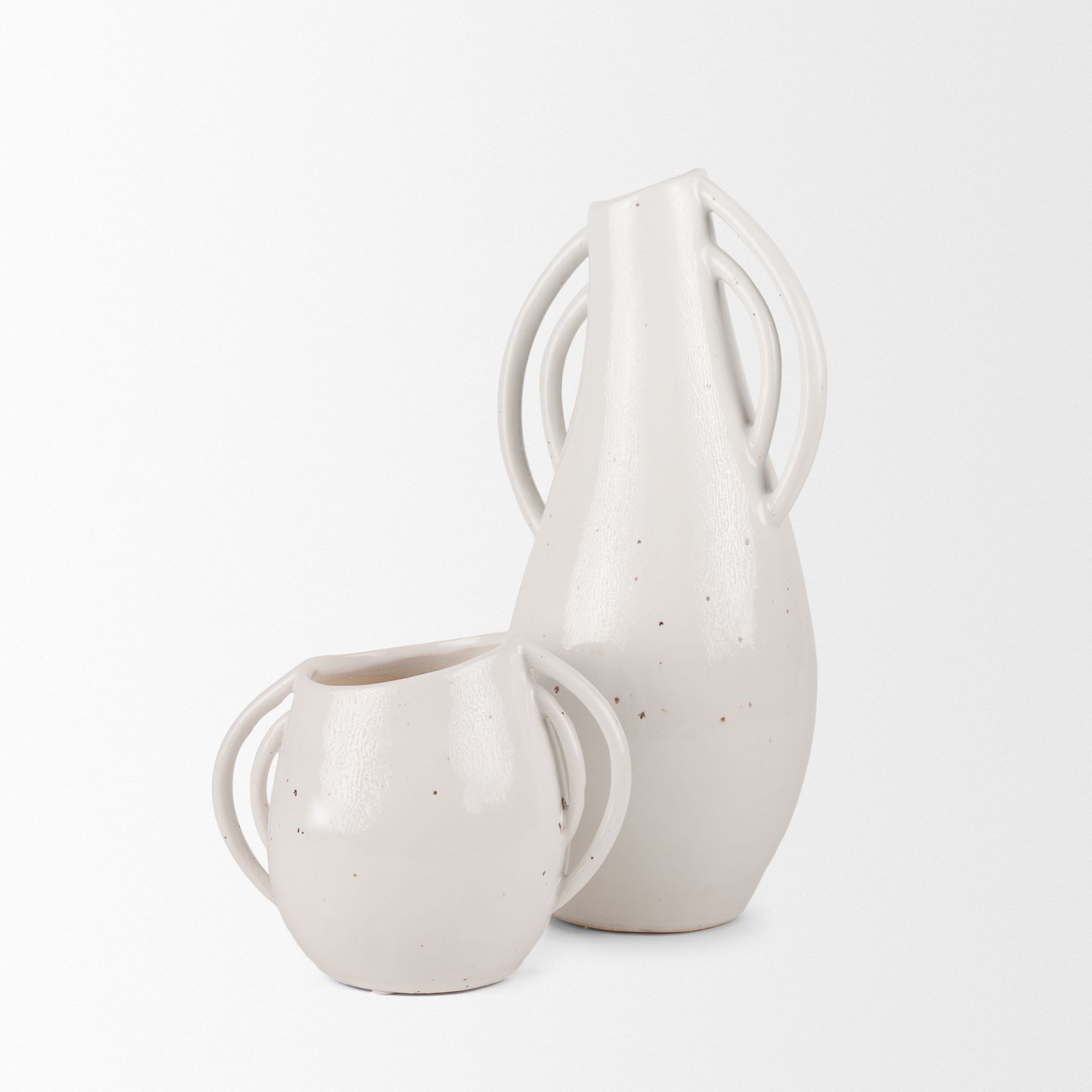 Mercana Urvi Short Speckled Asymmetrical Ceramic Vase - White