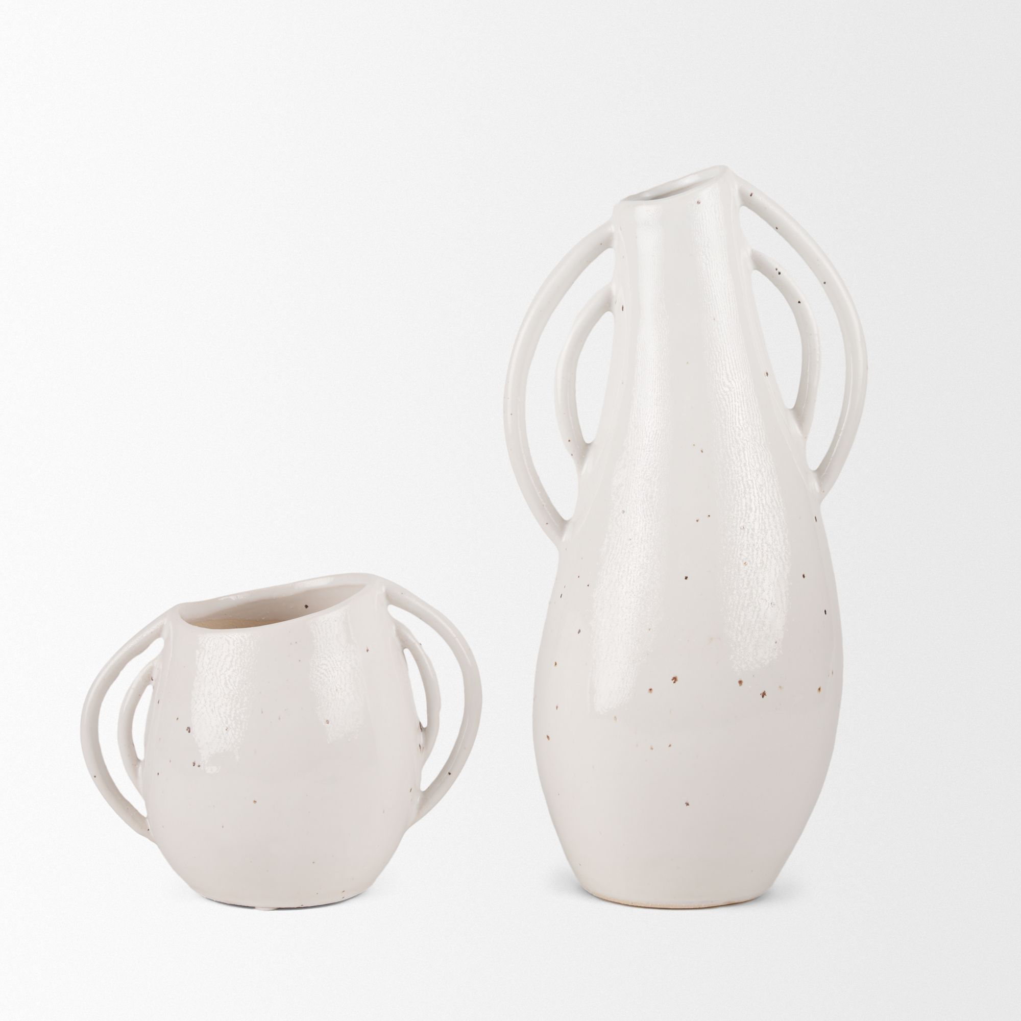 Mercana Urvi Short Speckled Asymmetrical Ceramic Vase - White