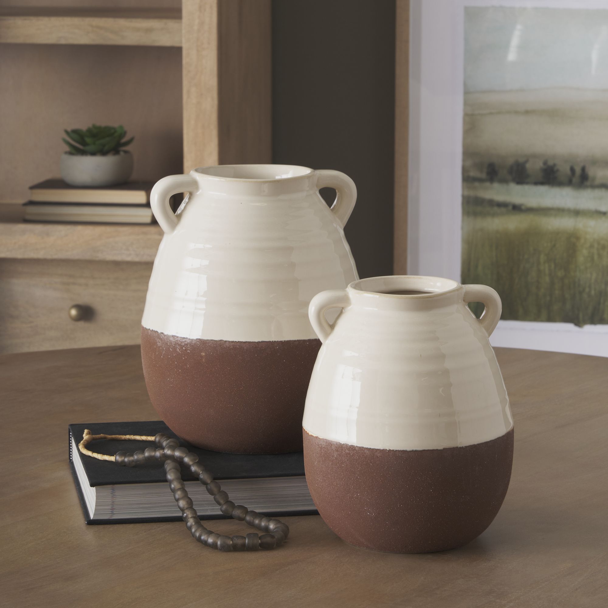 Mercana Tryna Large Ceramic Vase with Matte Brown - Beige