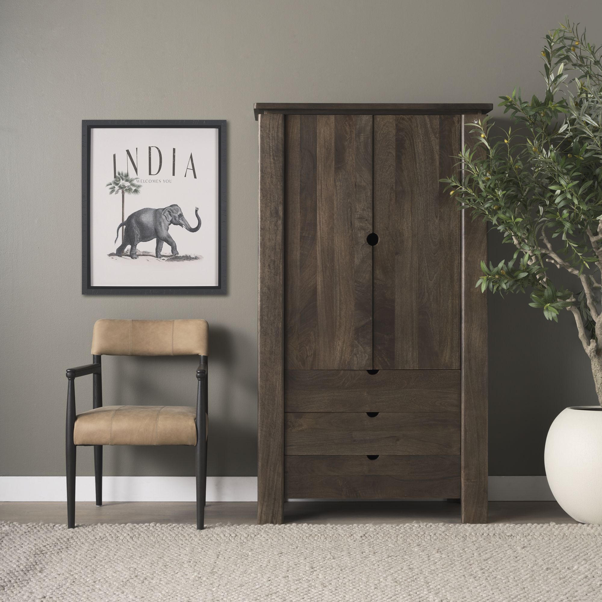 Mercana - Wallen Solid Dark Brown Wood Curio Cabinet