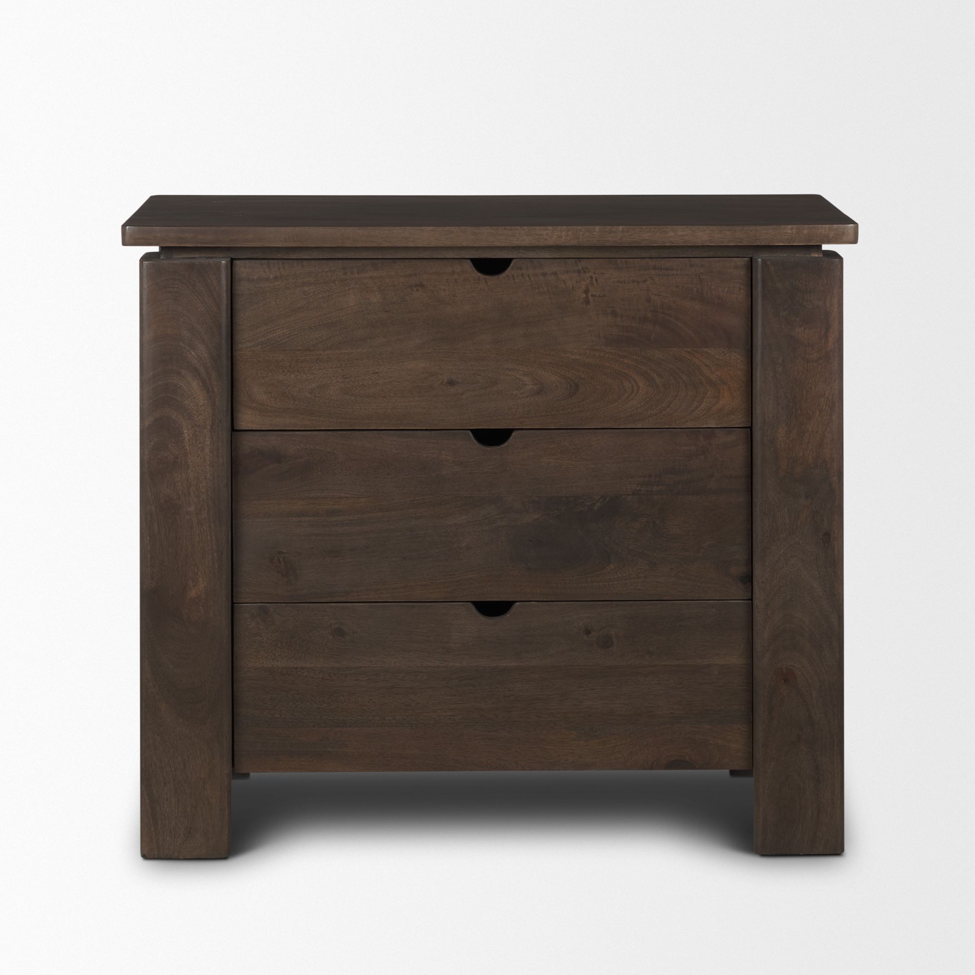 Mercana - Wallen Solid Dark Brown Wood 3 Drawer Accent Cabinet