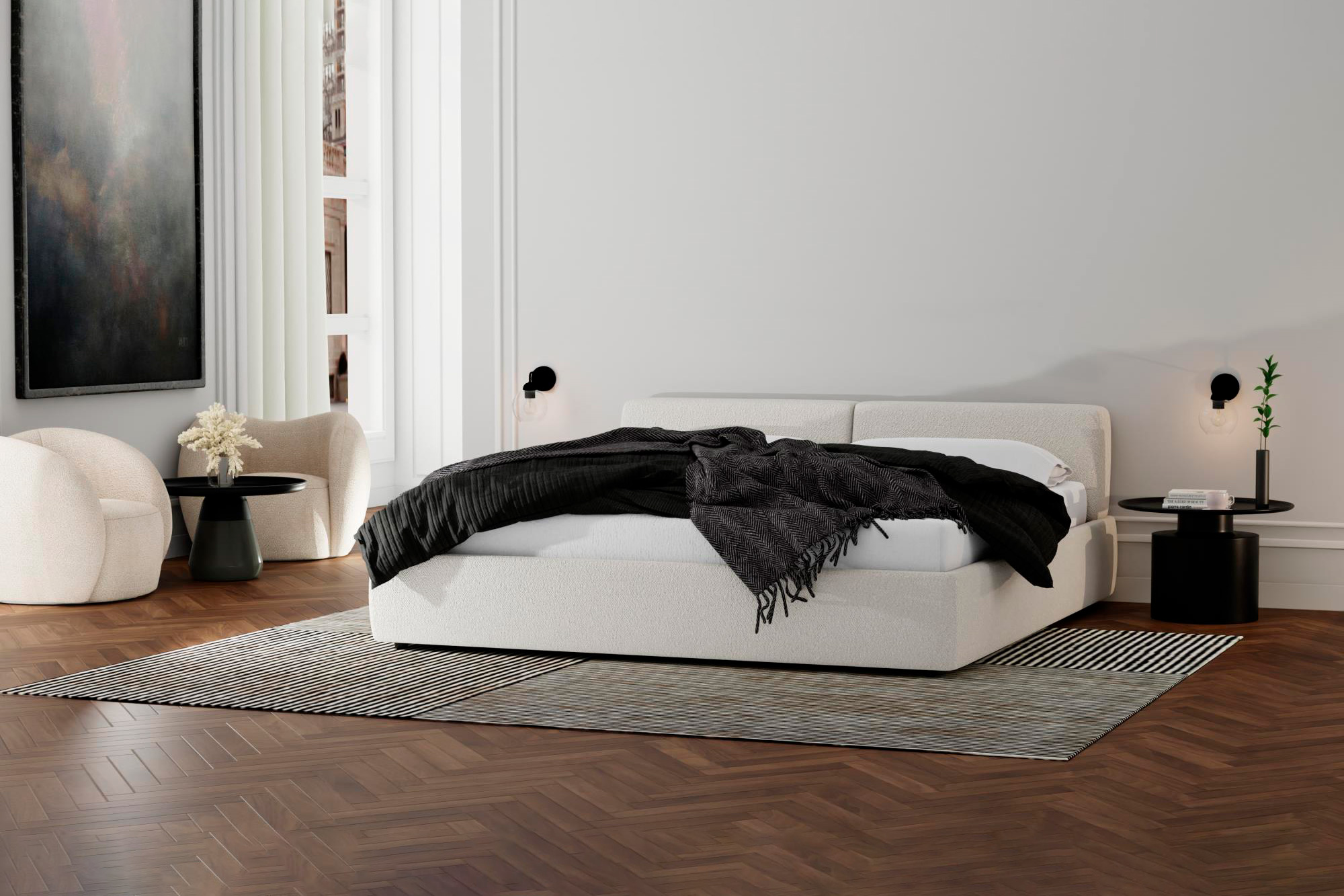 Mobital Cloud 9 King Size Bed - Cream Boucle, Fabric