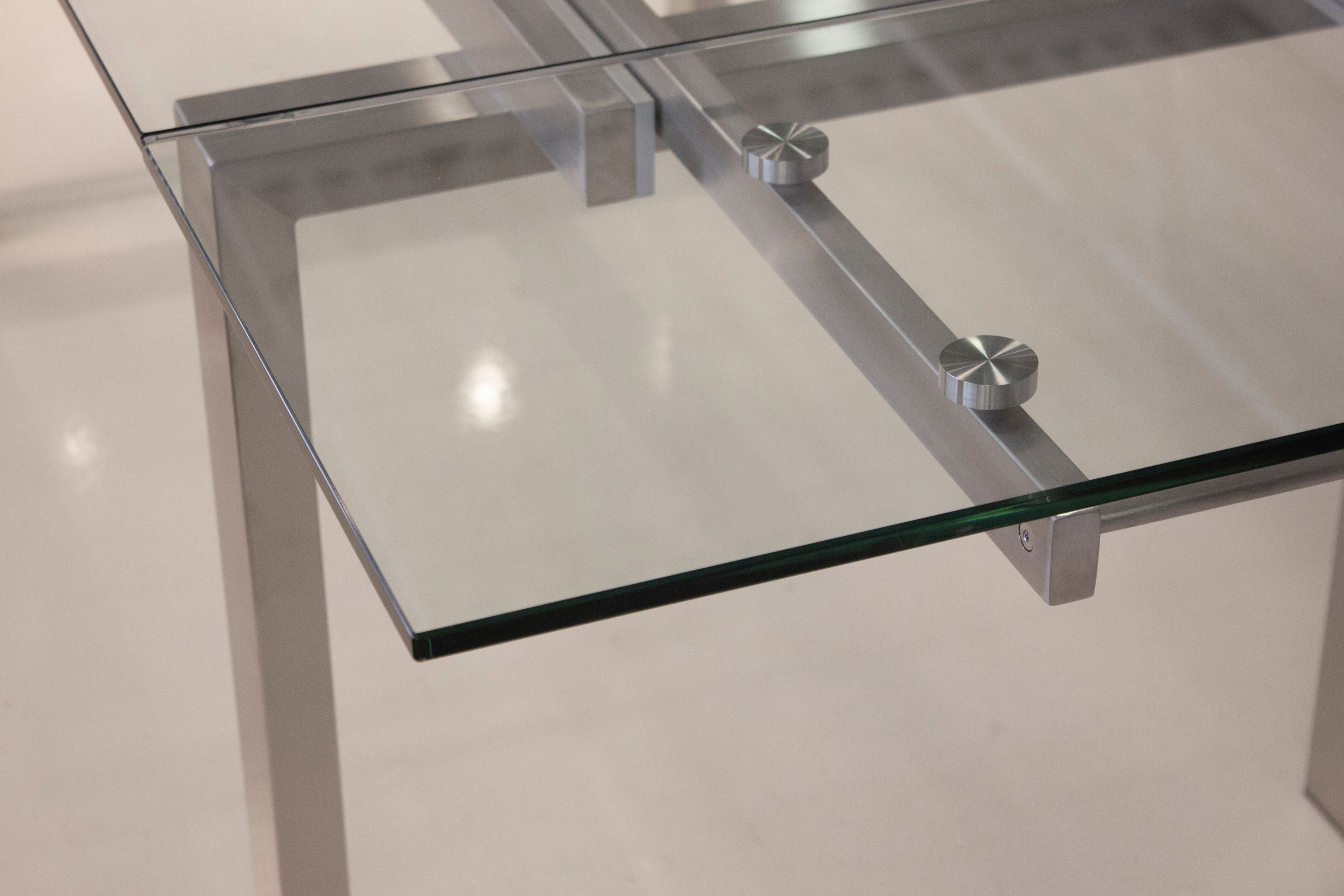 Mobital Cantro Dining Table - Brush, Clear Tempered Glass