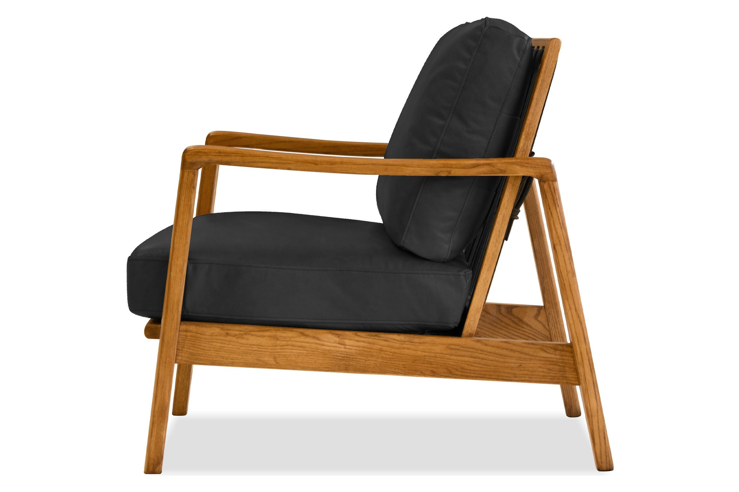 Mobital™ Craftsman Square Arms Lounge Chair - Black, Leather, Wood Natural Frame