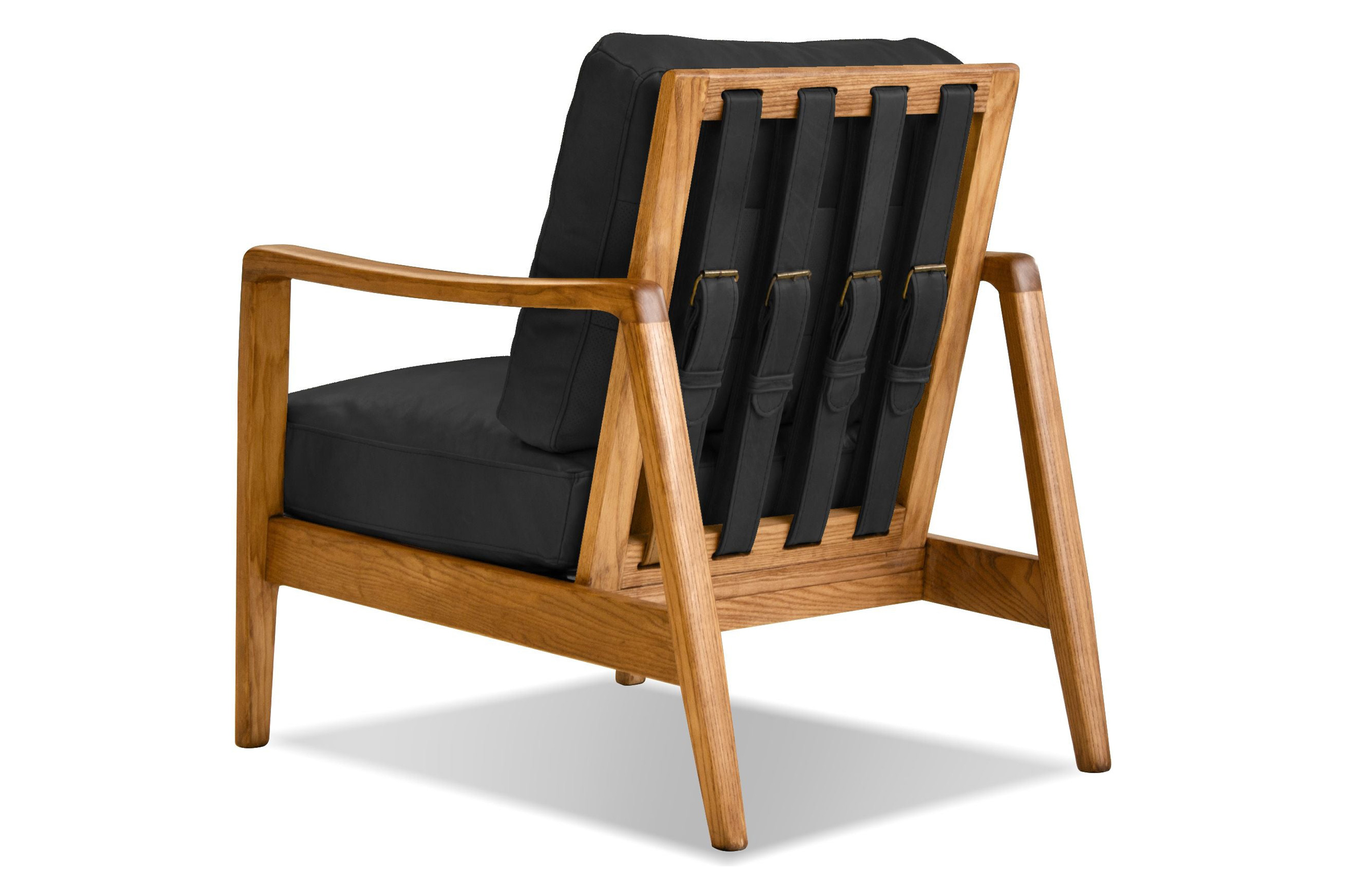 Mobital™ Craftsman Square Arms Lounge Chair - Black, Leather, Wood Natural Frame