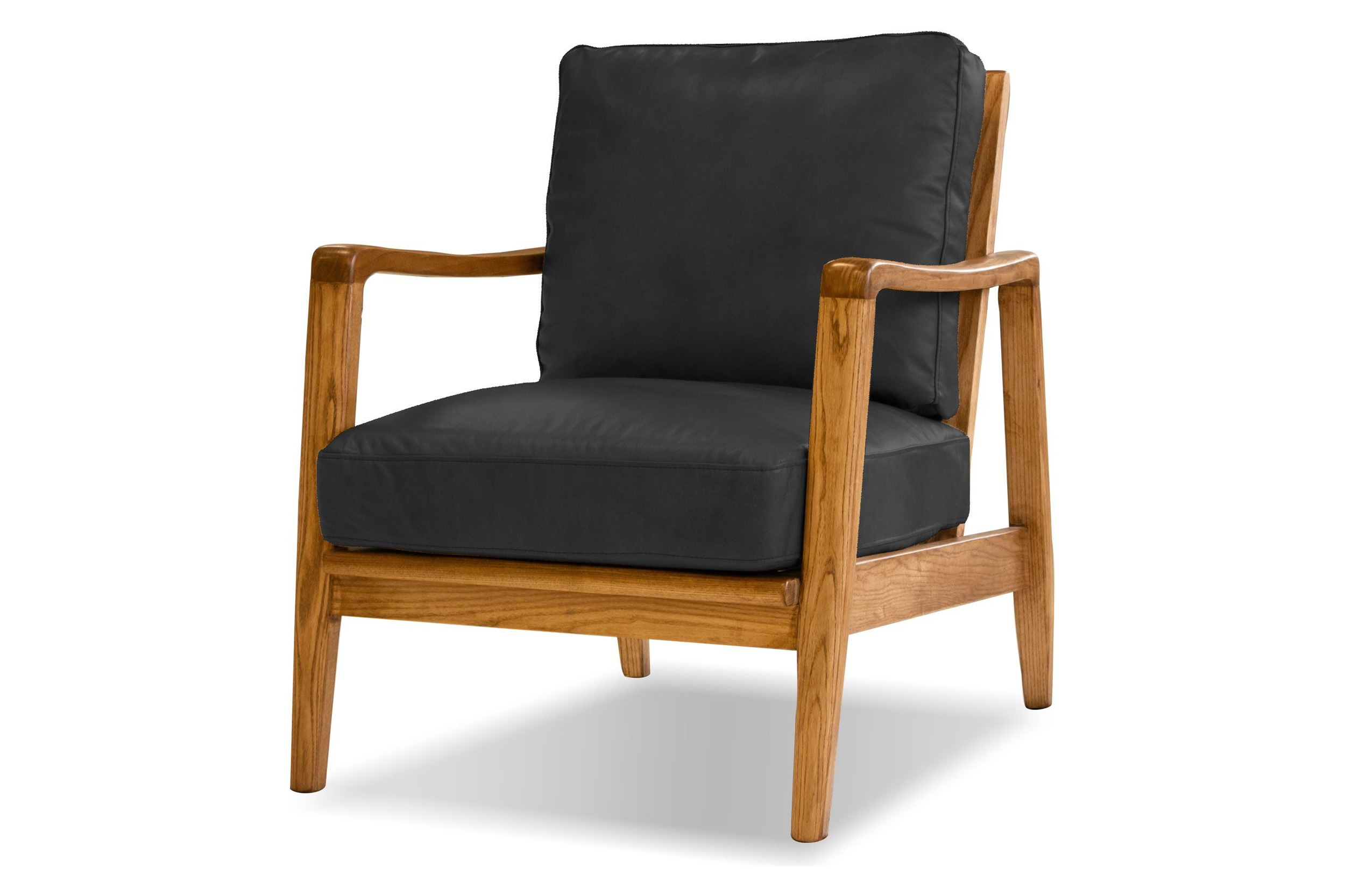 Mobital™ Craftsman Square Arms Lounge Chair - Black, Leather, Wood Natural Frame