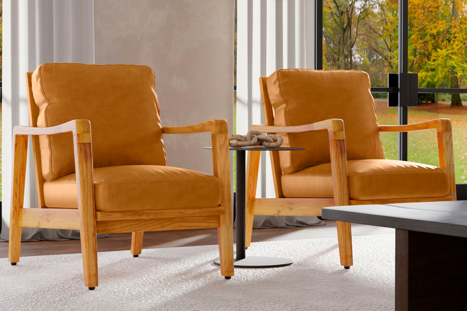 Mobital™ Craftsman Square Arms Lounge Chair - Tan, Leather, Wood Natural Frame