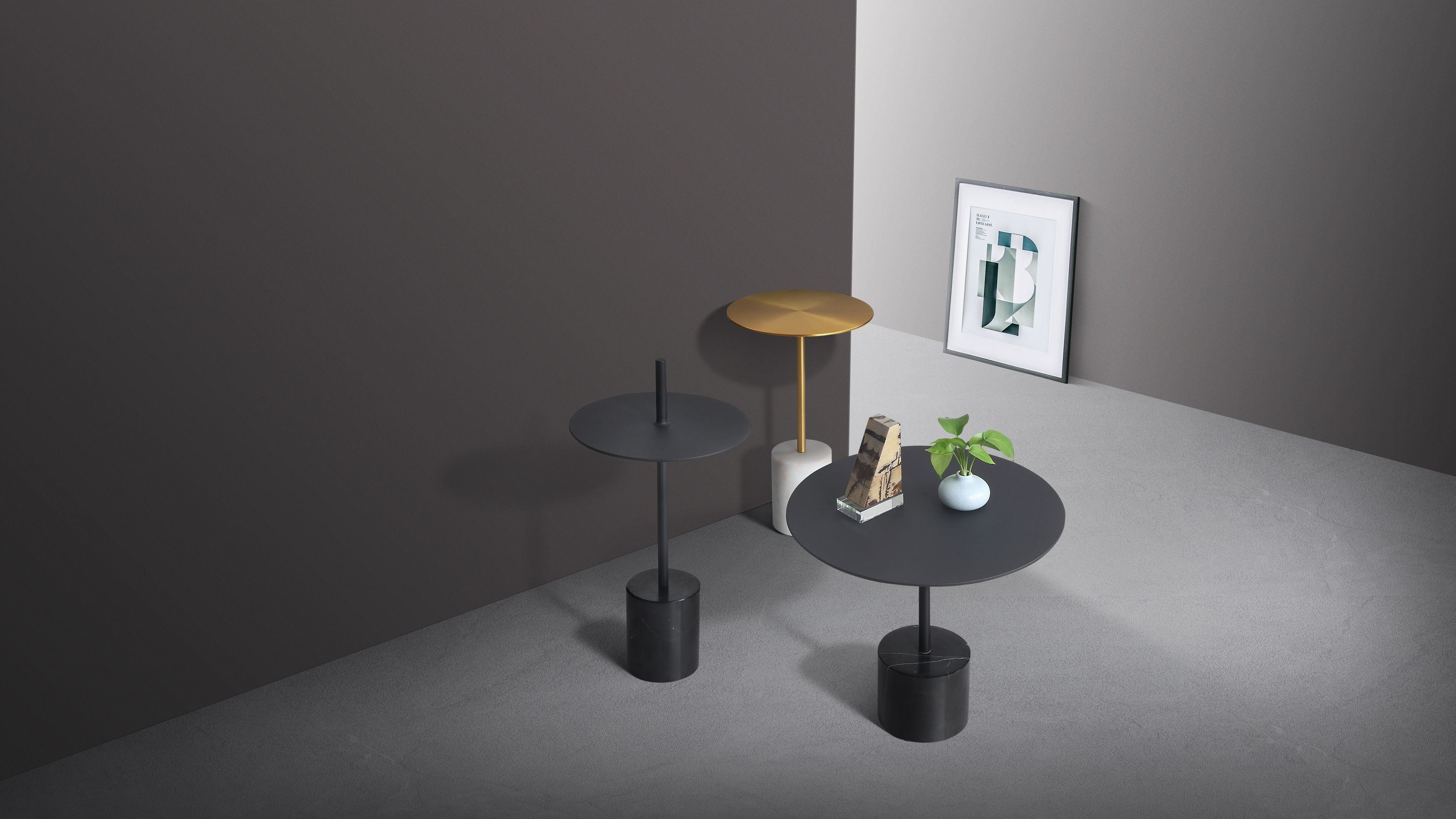 Mobital Circulo Medium End Table - Black, Marble