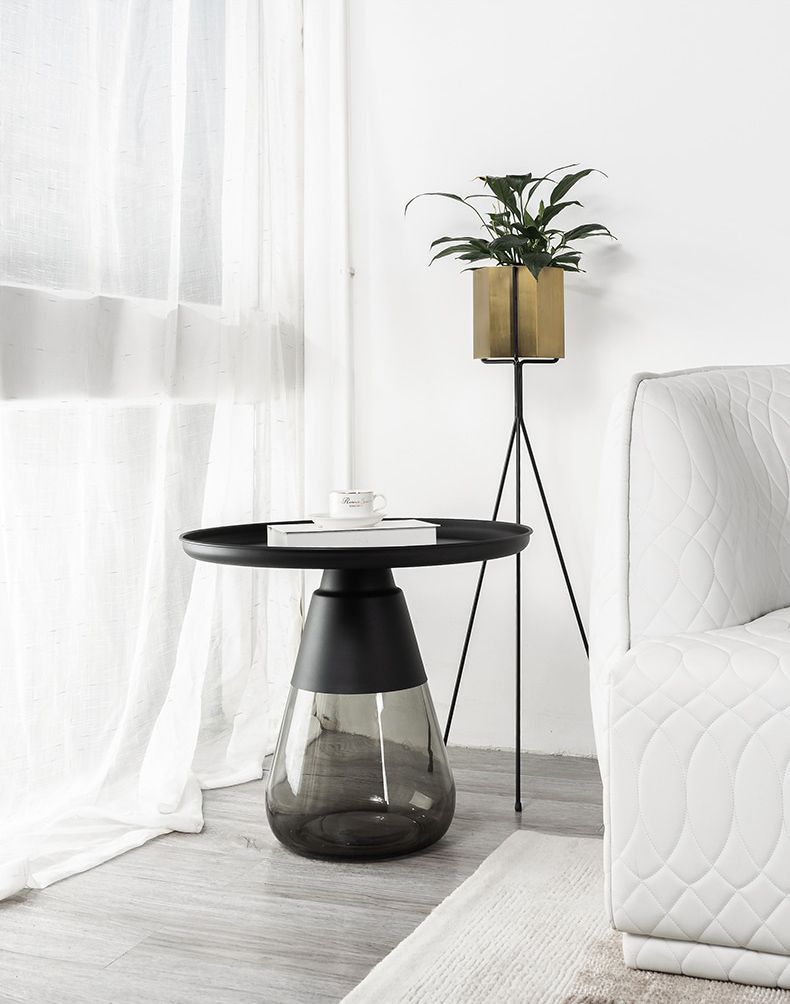 Mobital Duverre End Table - Matte Black, Metal/Glass