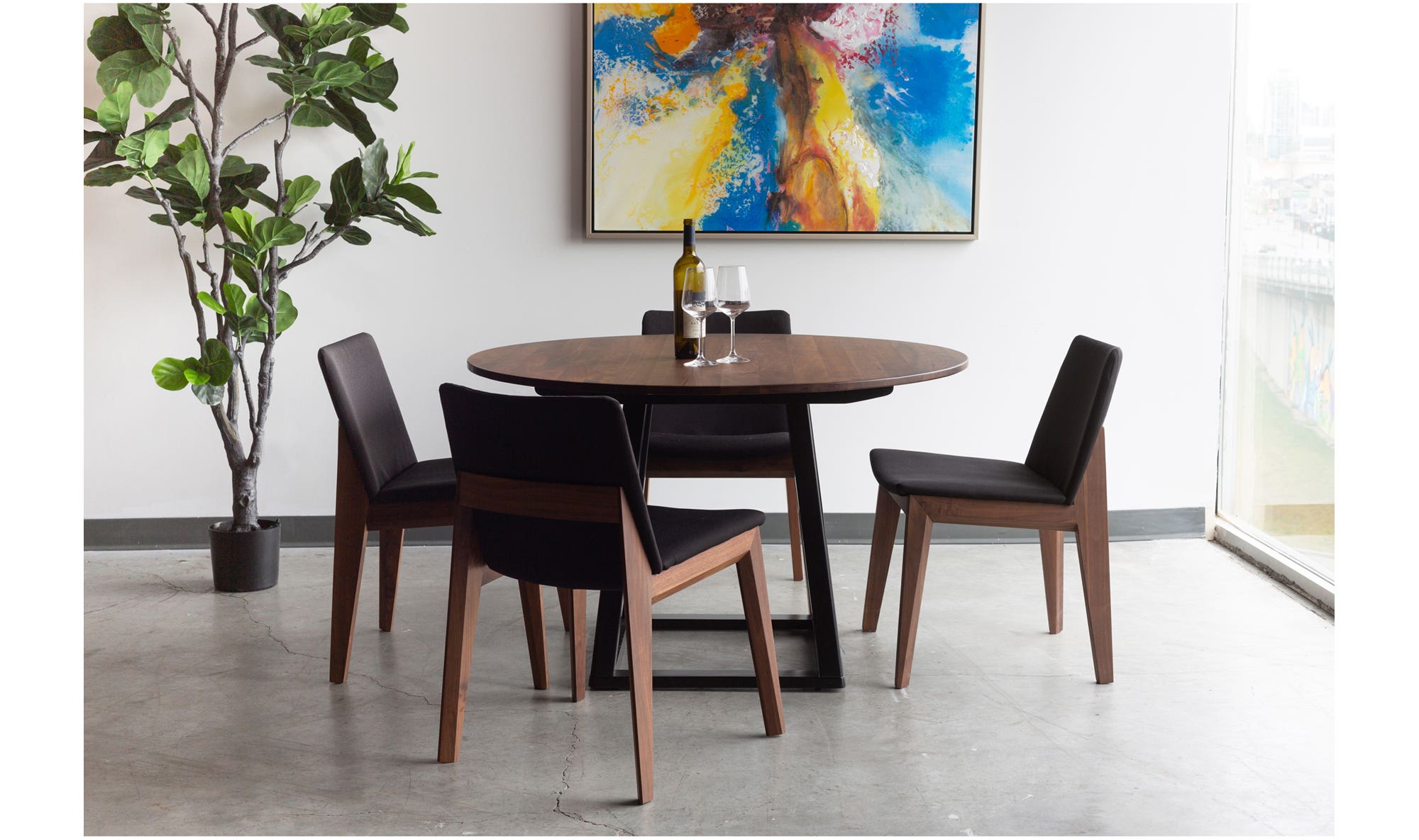 Moe's Deco Mid-Century Modern Dining Chair Set of 2 - Black/Walnut