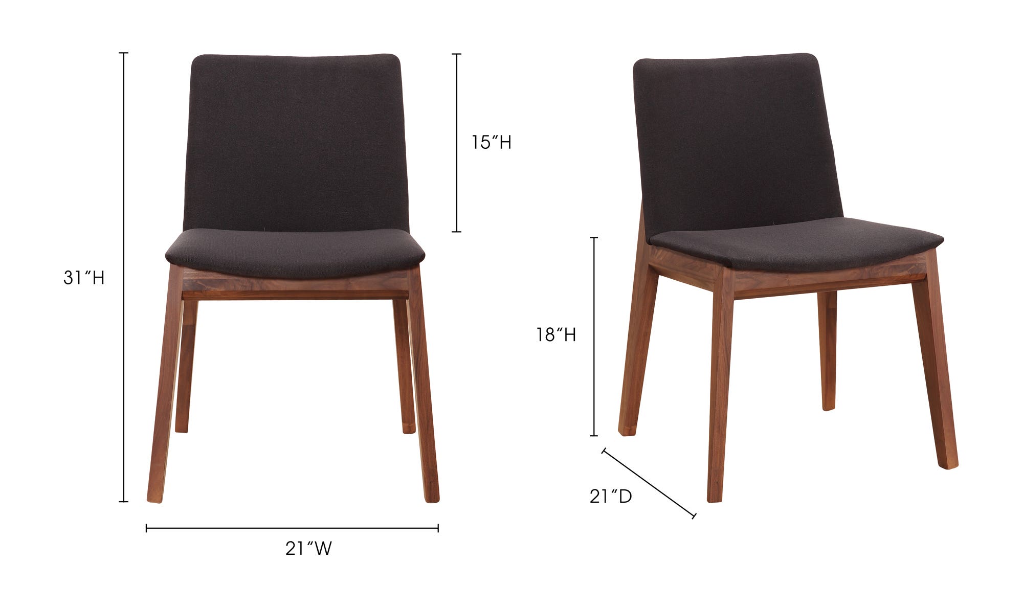 Moe's Deco Mid-Century Modern Dining Chair Set of 2 - Black/Walnut