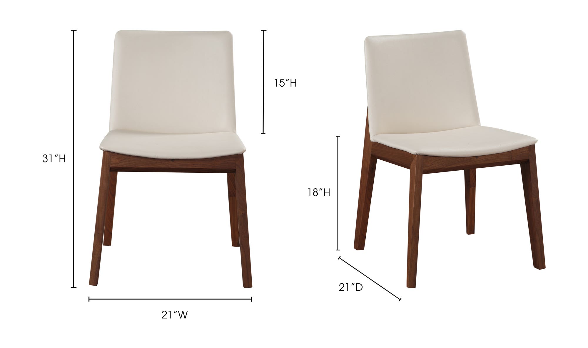 Moe's Deco Mid-Century Modern Dining Chair Set of 2 - Cream White/Walnut