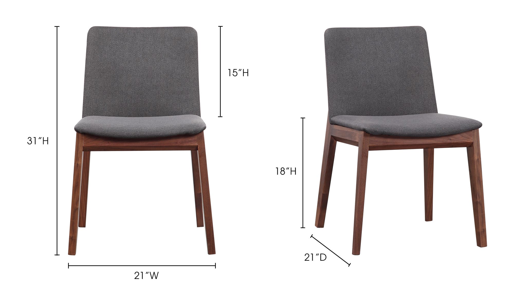 Moe's Deco Mid-Century Modern Dining Chair Set of 2 - Dark Gray/Walnut