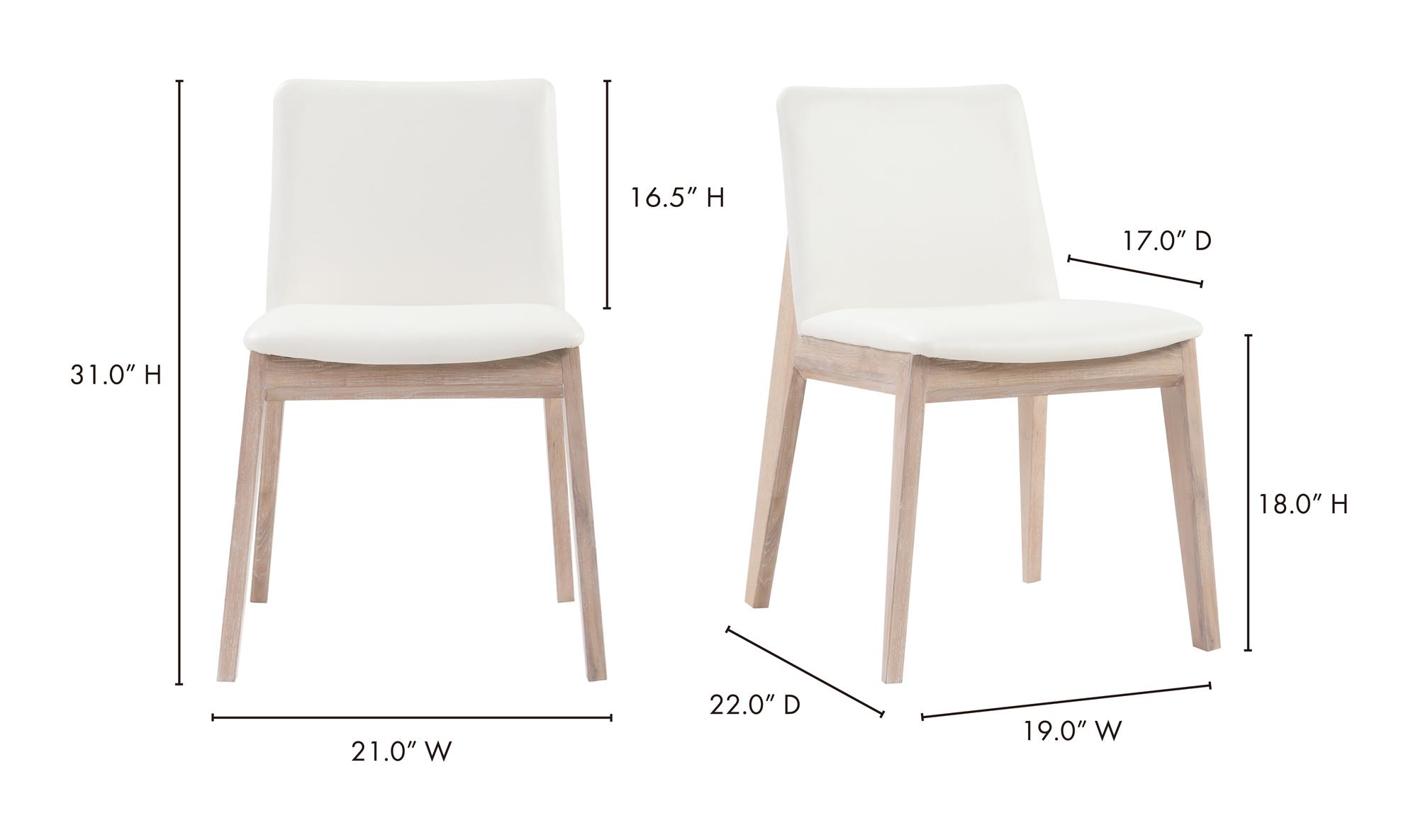 Moe's Deco Mid-Century Modern Dining Chair Set of 2 - Cream White/Oak