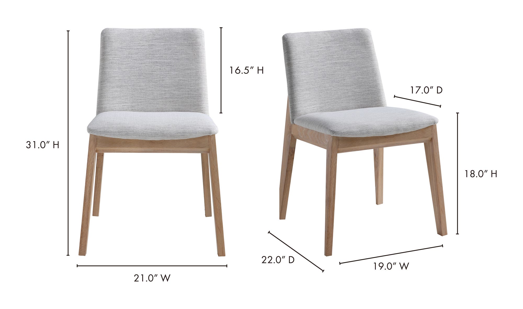 Moe's Deco Mid-Century Modern Dining Chair Set of 2 - Light Gray/Walnut