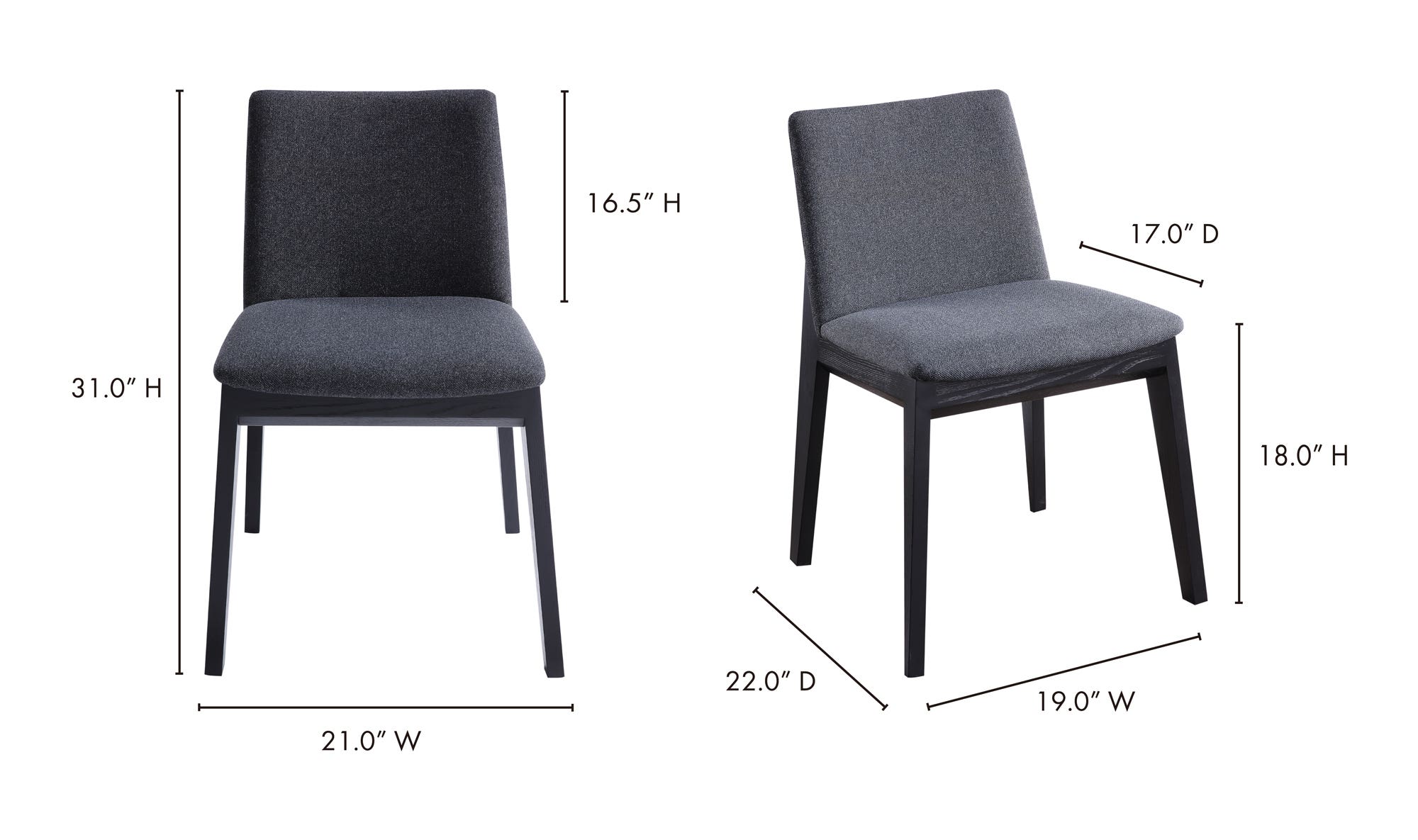 Moe's Deco Mid-Century Modern Dining Chair Set of 2 - Charcoal Gray