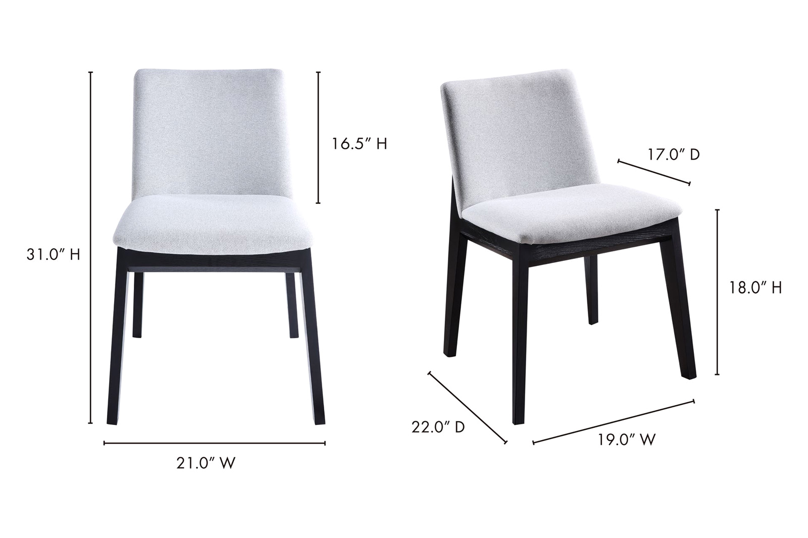 Moe's Deco Mid-Century Modern Dining Chair Set of 2 - Light Gray/Black