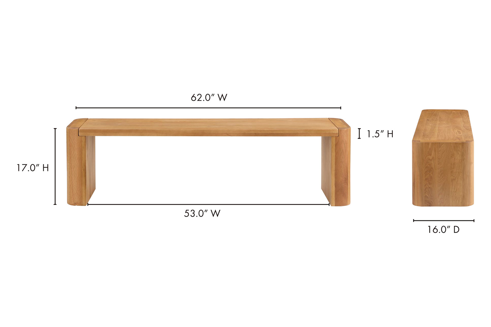 Moe's Post Dining Bench - Natural, Small