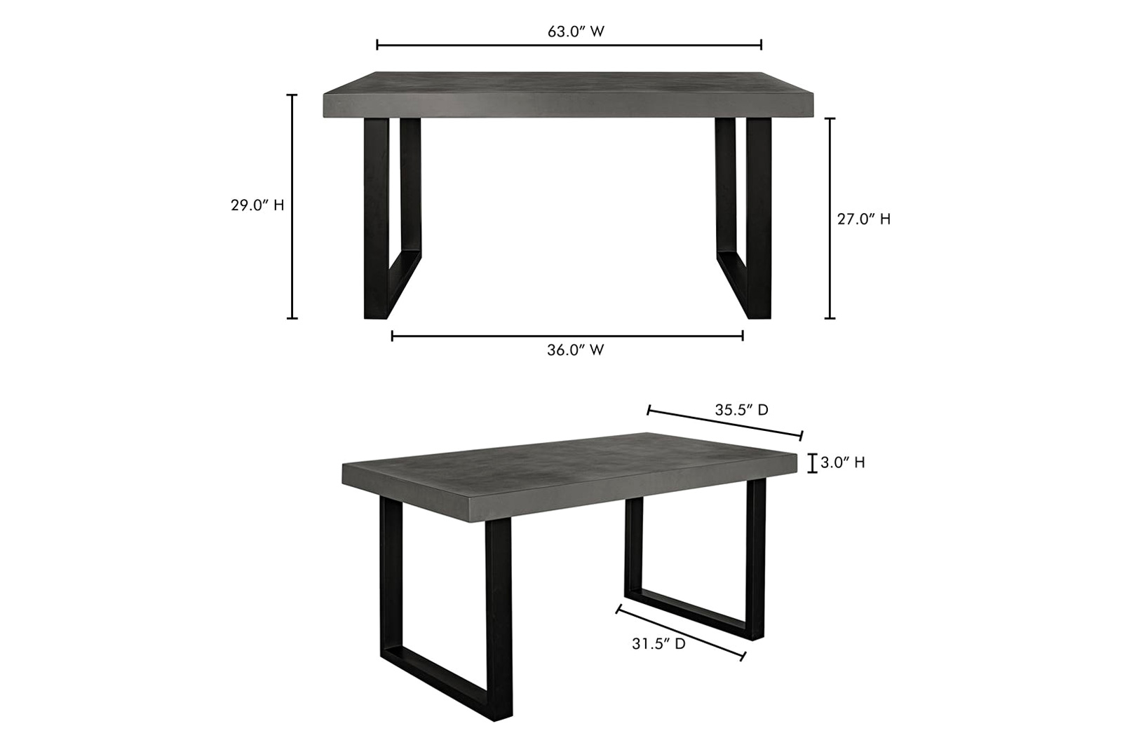 Moe's Jedrik Contemporary Rectangular Outdoor Dining Table - Dark Gray, Small