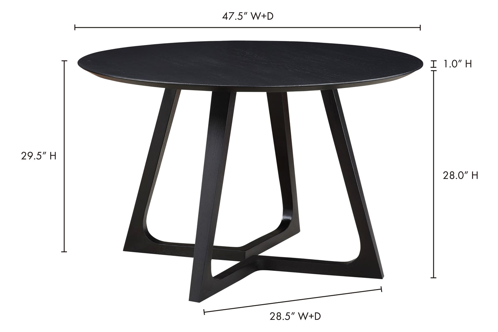 Moe's Godenza Mid-Century Modern Round Dining Table - Black