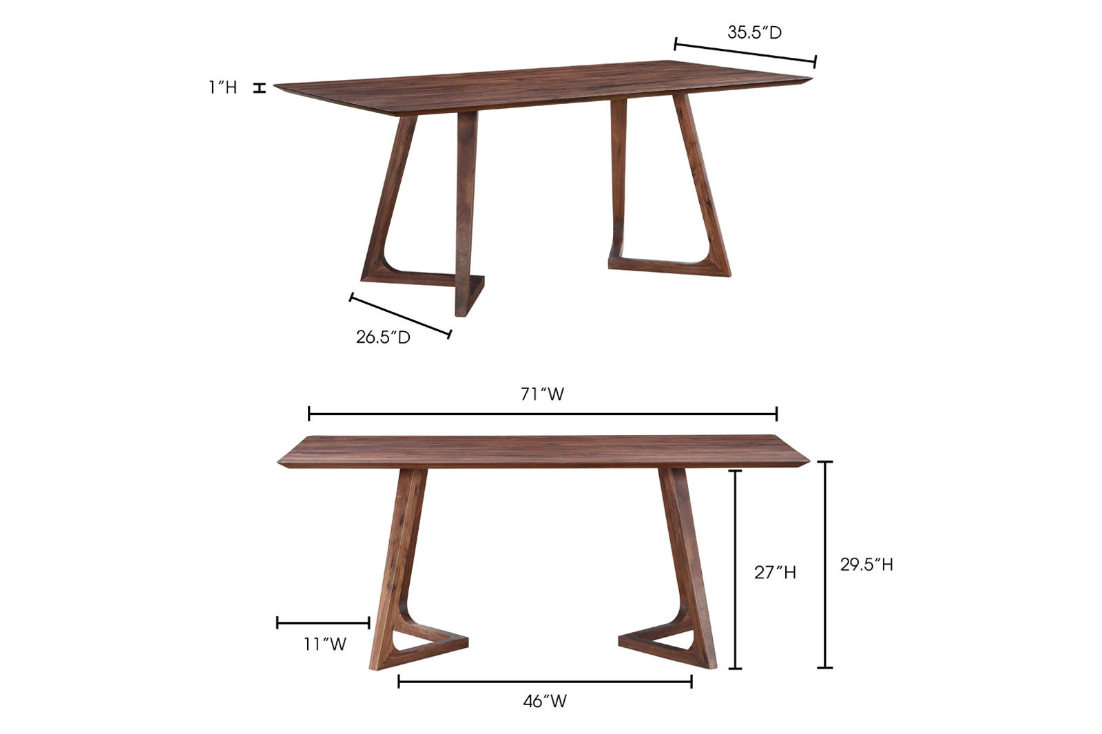 Moe's Godenza Mid-Century Modern Rectangular Dining Table - Brown